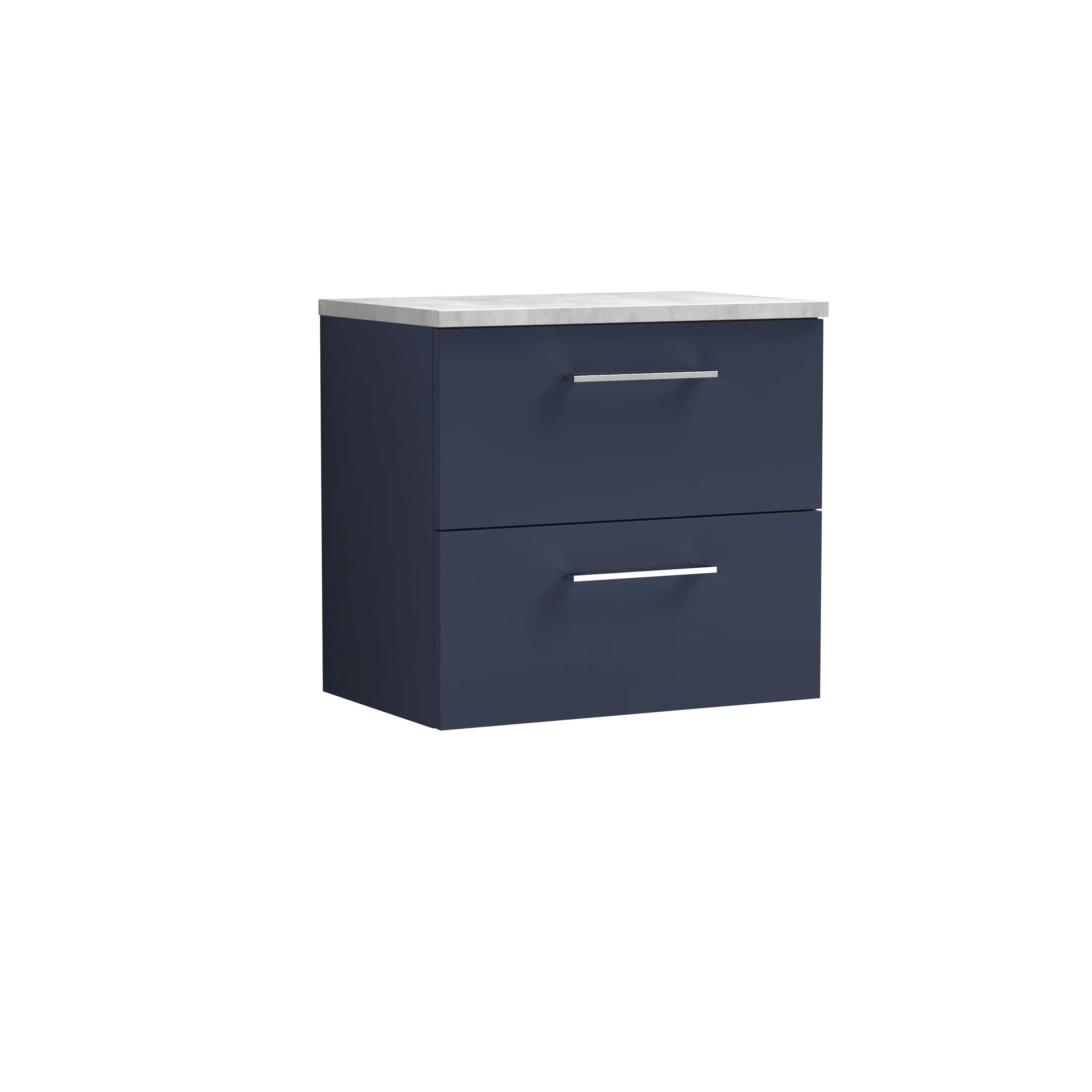 Nuie Arno 600mm Wall Hung 2-Drawer Vanity & Laminate Worktop - Midnight Blue