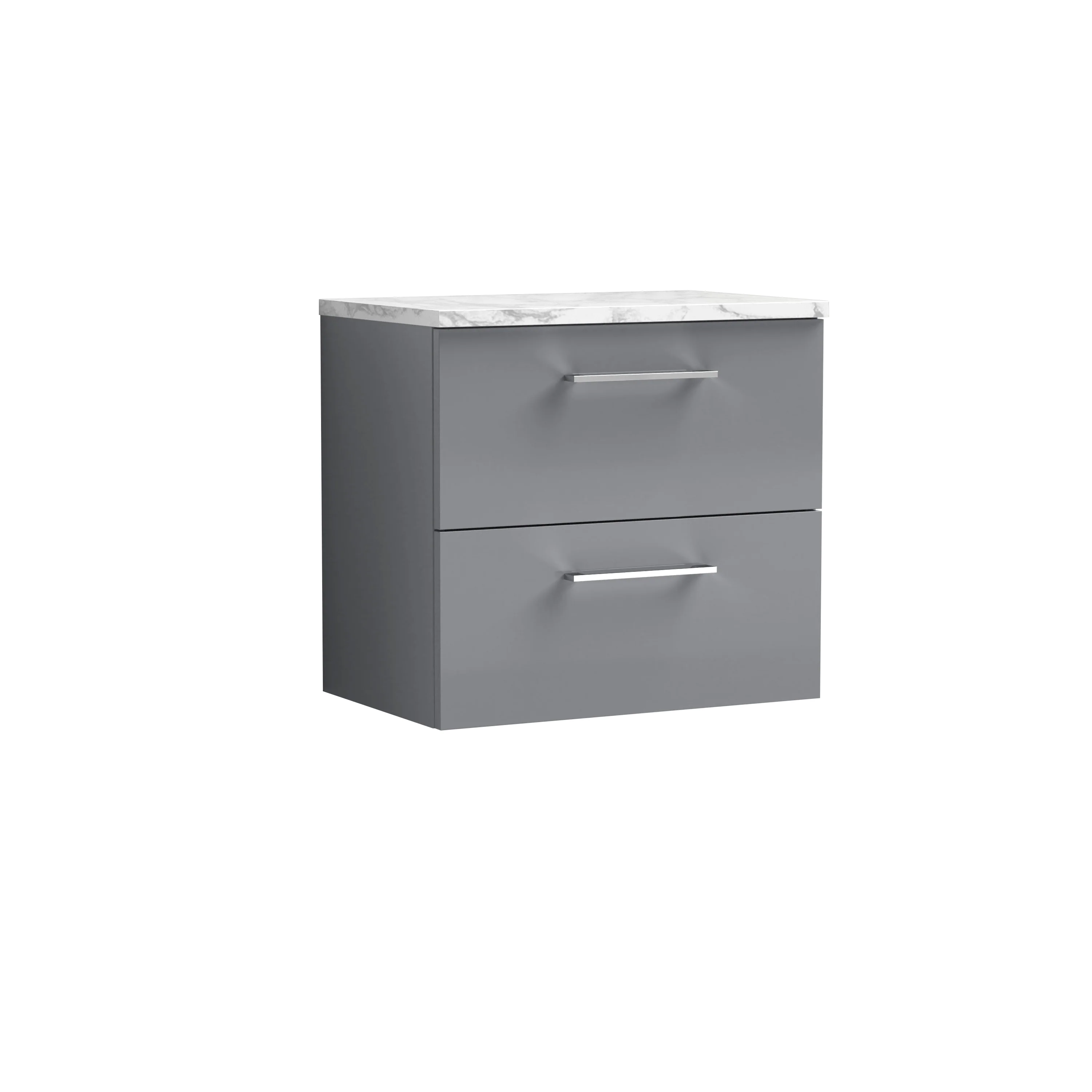 Nuie Arno 600mm Wall Hung 2-Drawer Vanity & Laminate Worktop - Satin Grey
