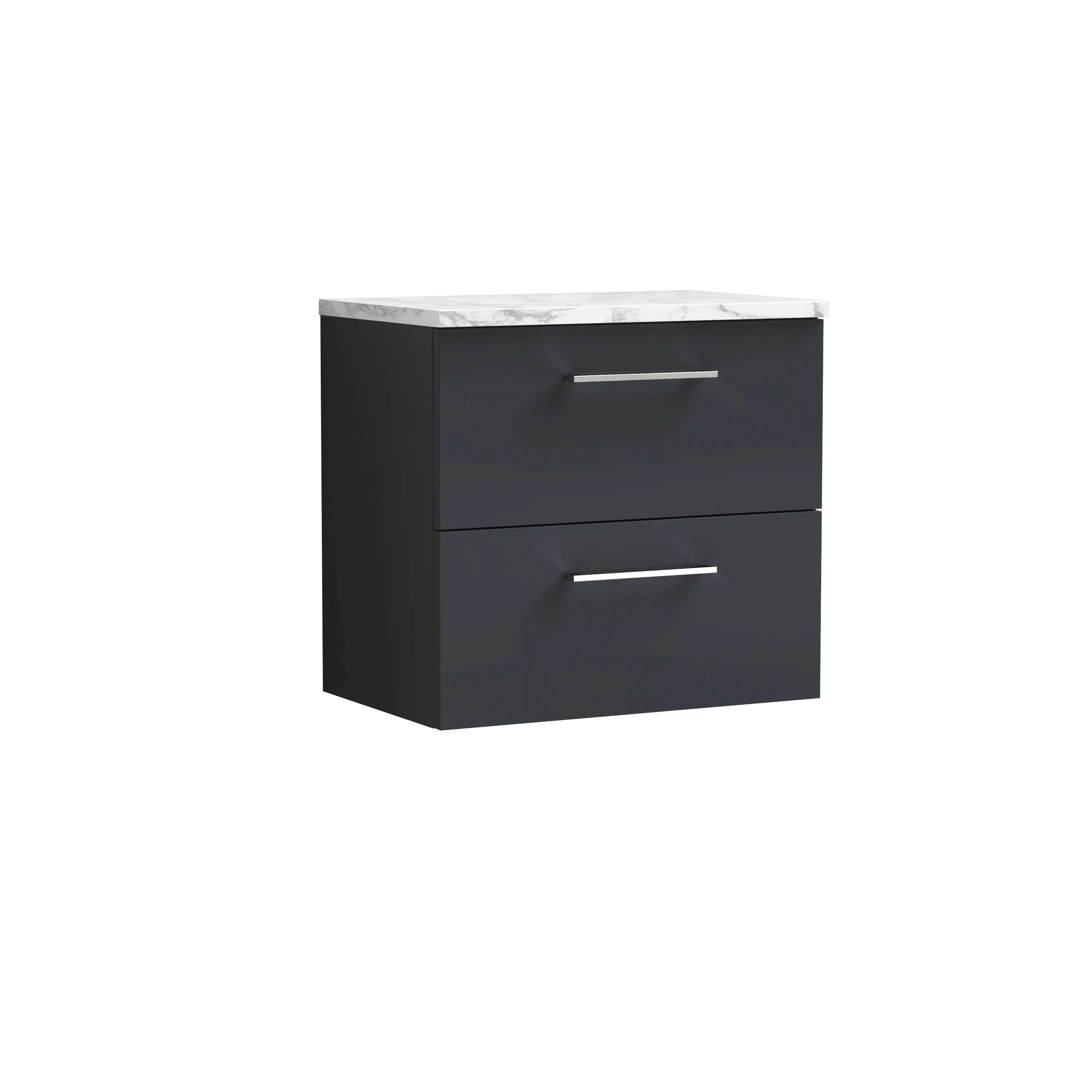 Nuie Arno 600mm Wall Hung 2-Drawer Vanity & Laminate Worktop - Soft Black