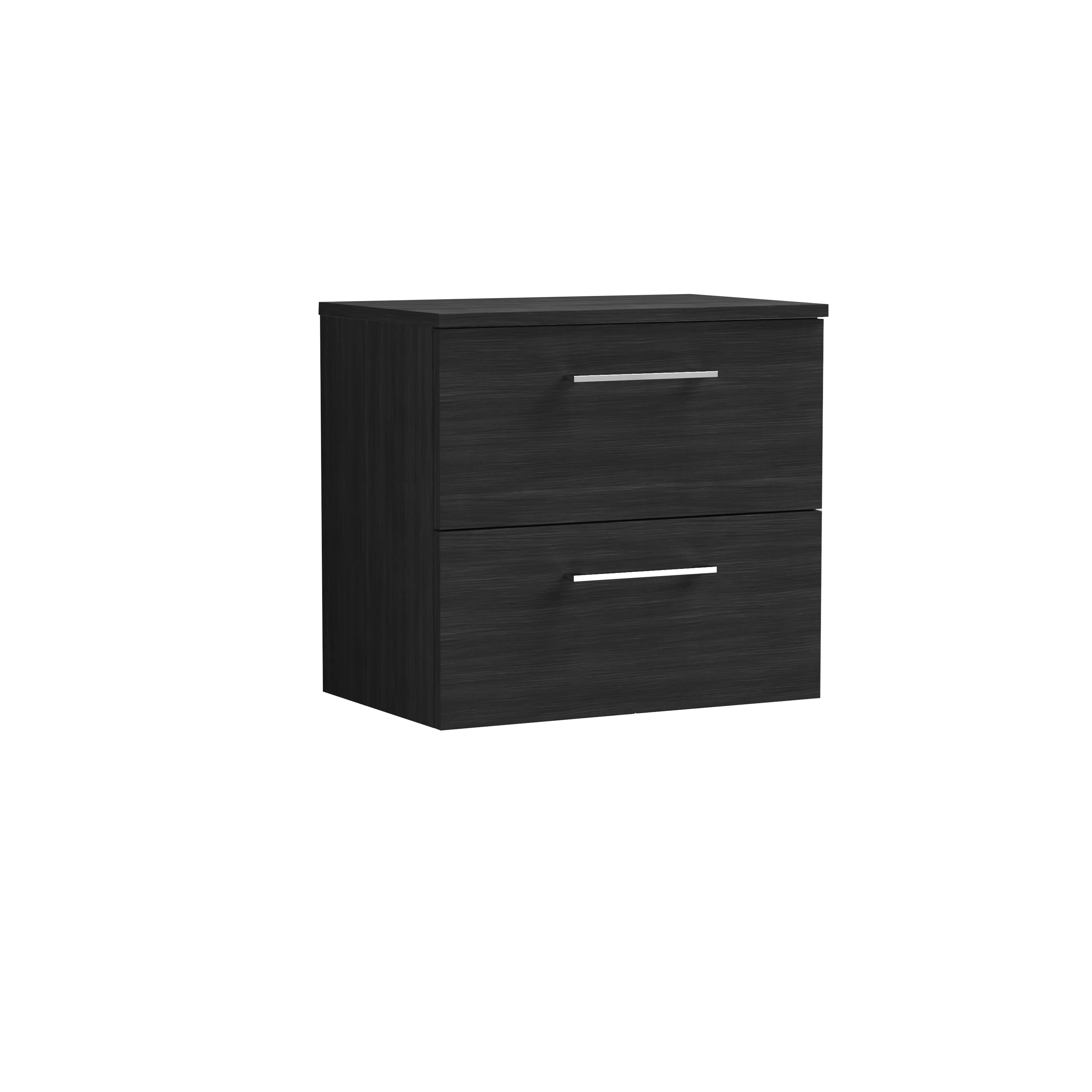 Nuie Arno 600mm Wall Hung 2-Drawer Vanity & Worktop - Charcoal Black