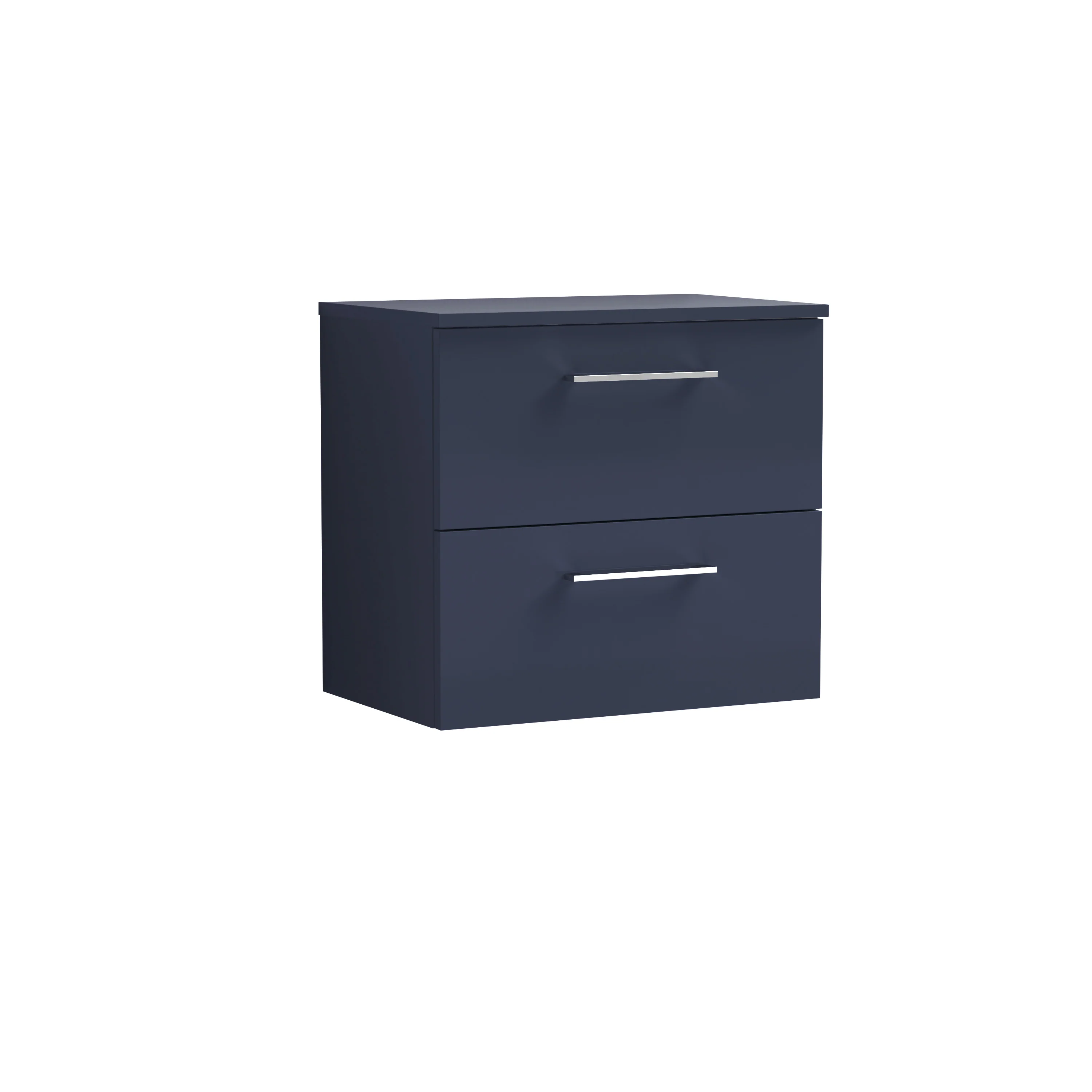 Nuie Arno 600mm Wall Hung 2-Drawer Vanity & Worktop - Midnight Blue