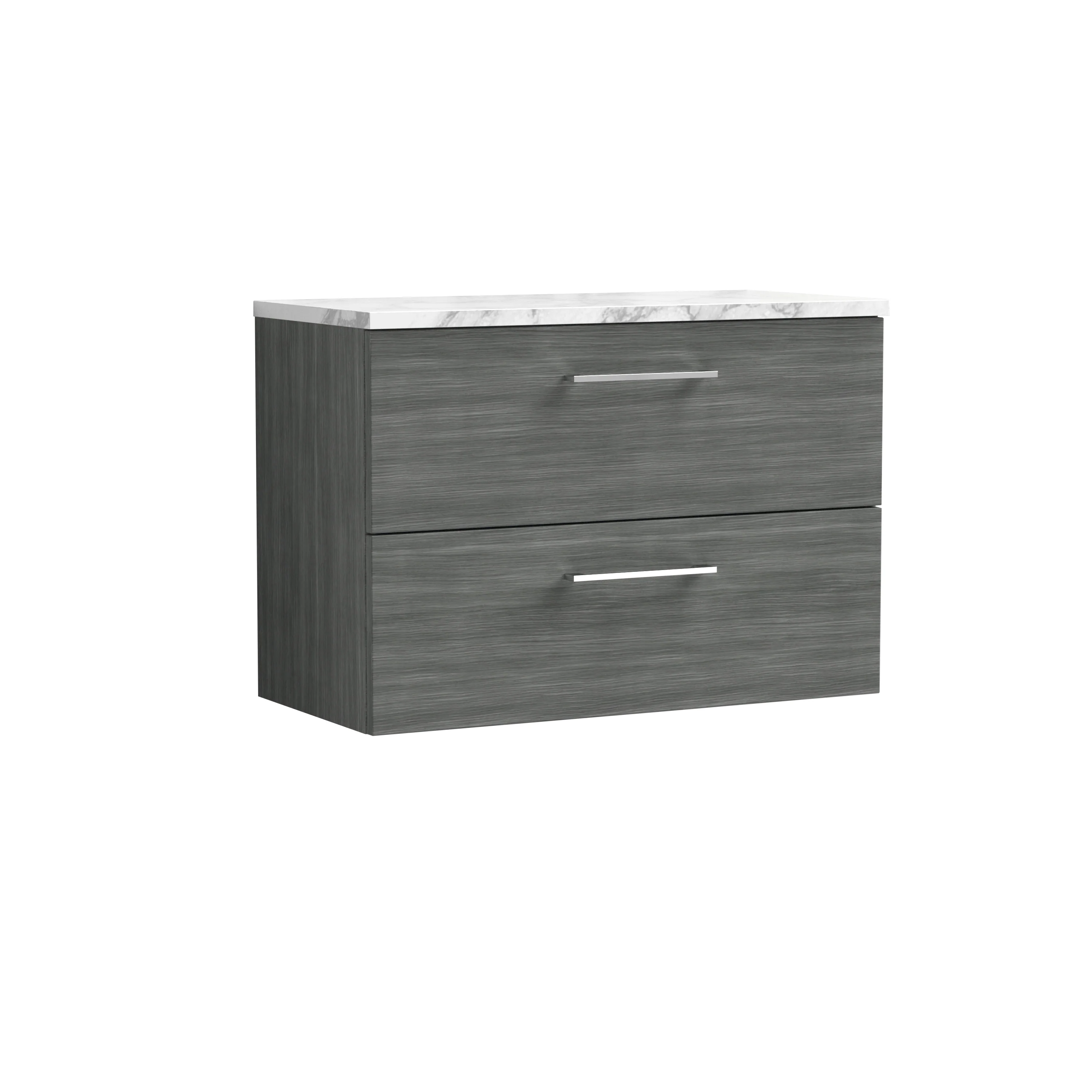 Nuie Arno 800mm Wall Hung 2-Drawer Vanity & Laminate Worktop - Anthracite Woodgrain