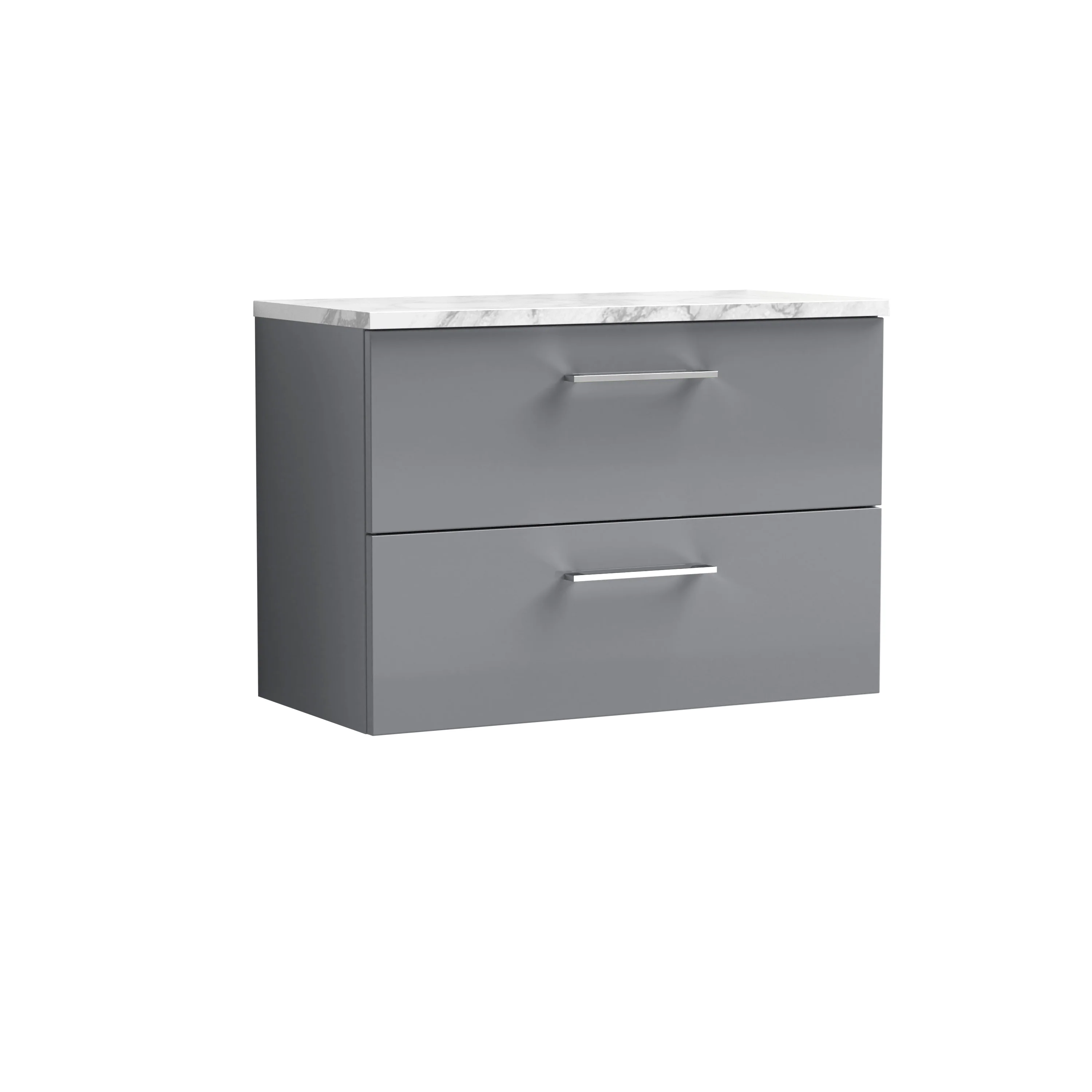 Nuie Arno 800mm Wall Hung 2-Drawer Vanity & Laminate Worktop - Satin Grey