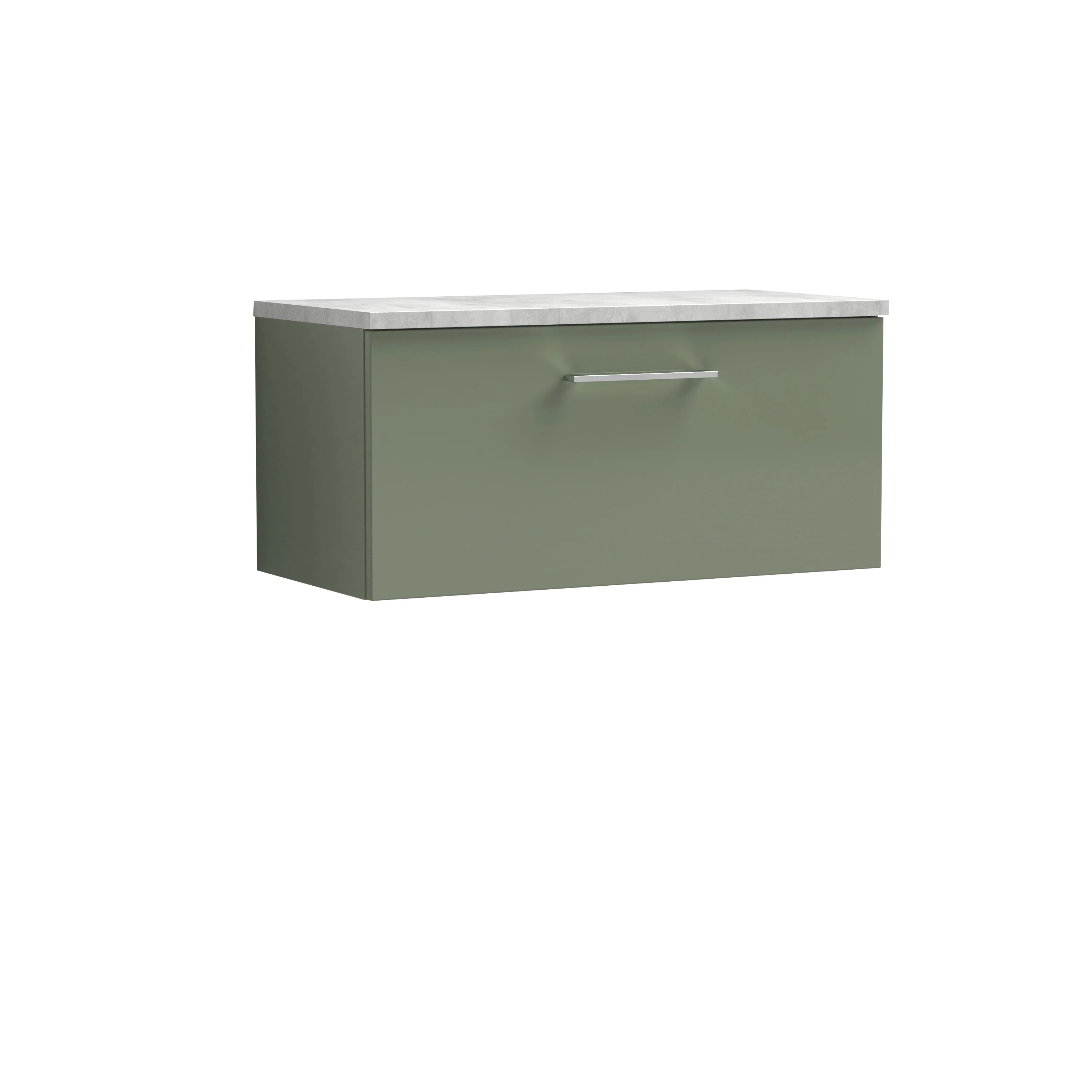 Nuie Arno 800mm Wall Hung Single Drawer Vanity & Laminate Top - Satin Green