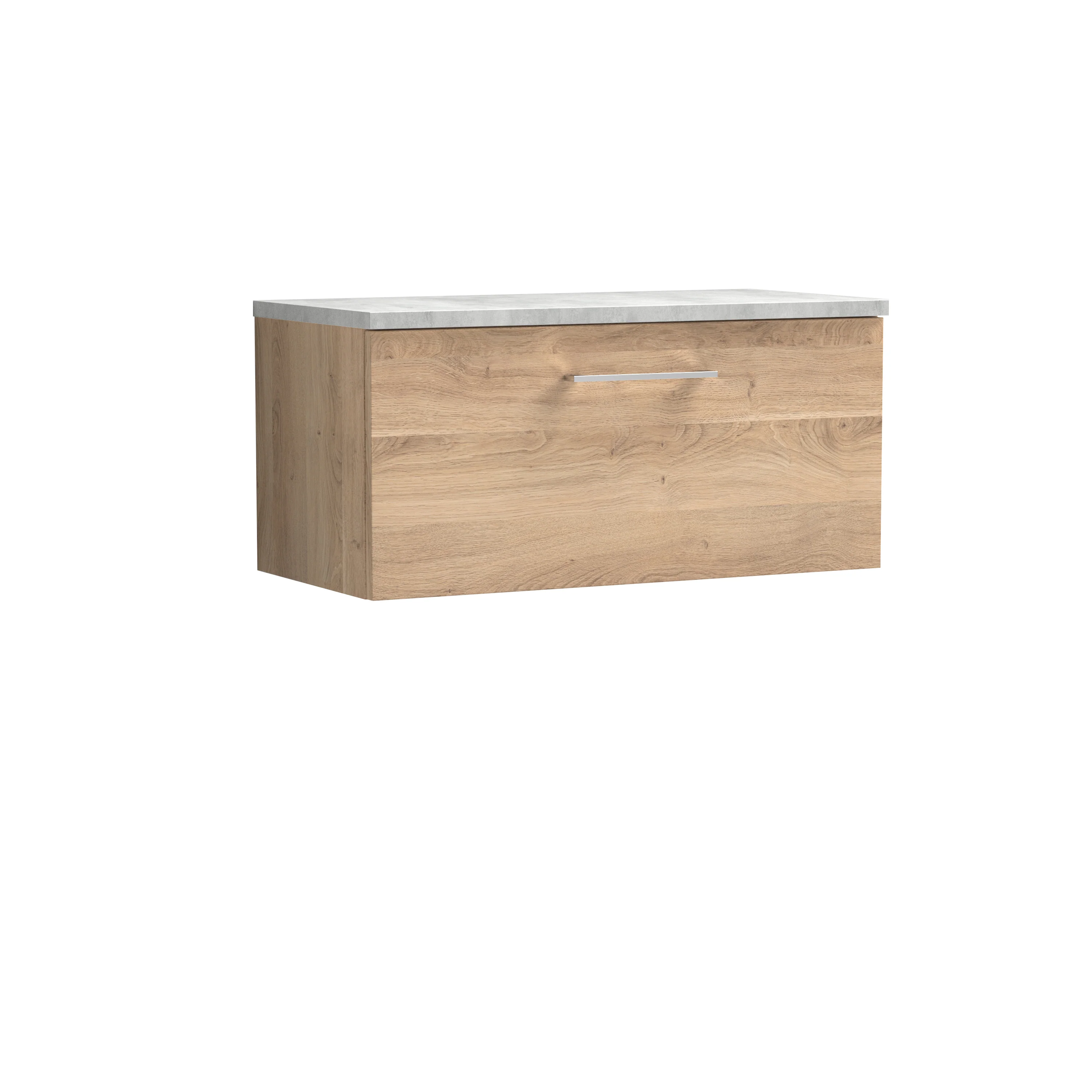Nuie Arno 800mm Wall Hung Single Drawer Vanity & Laminate Worktop - Bleached Oak