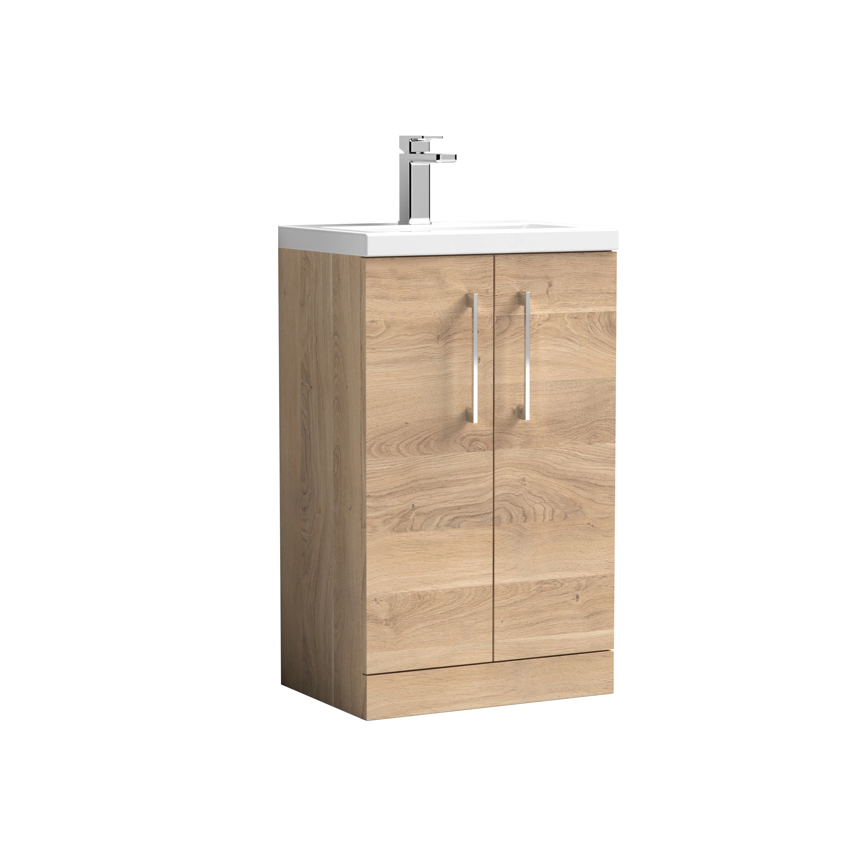 Nuie Arno Compact 500mm Floor Standing 2-Door Vanity & Ceramic Basin - Bleached Oak