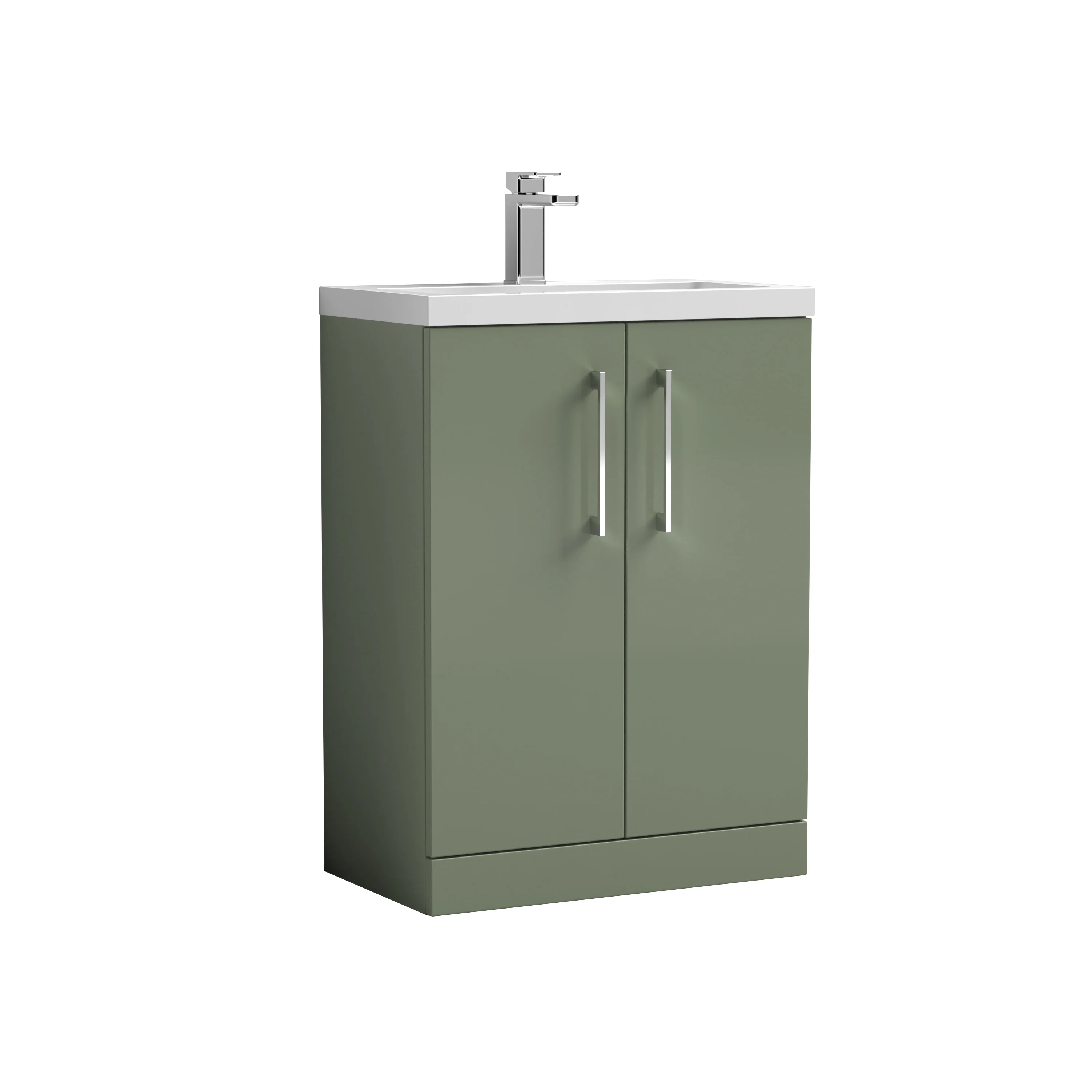 Nuie Arno Compact 600mm Floor Standing 2-Door Vanity & Ceramic Basin - Satin Green