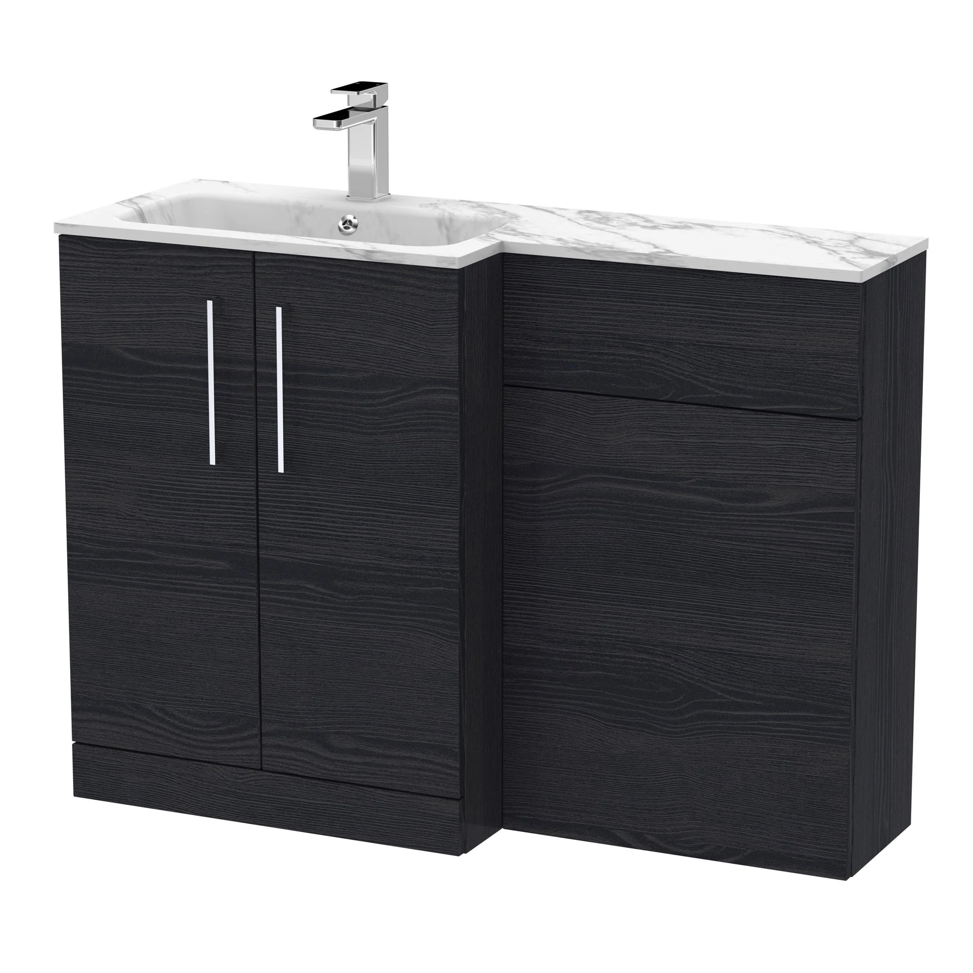 Nuie Arno Floor Standing 1100mm L Shape Combination Unit with Marble Stone Basin - Charcoal Black - Image 2