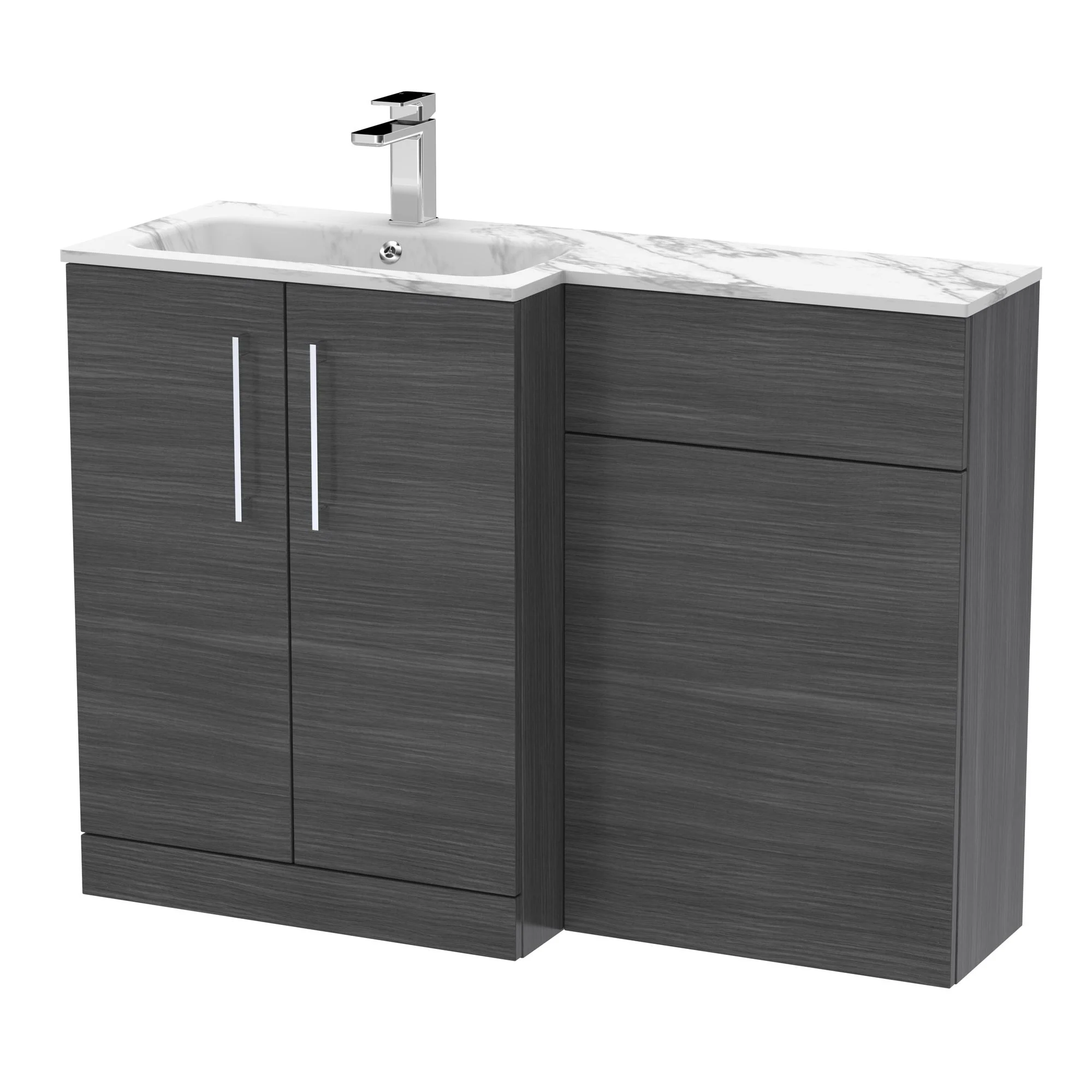 Nuie Arno Floor Standing 1100mm L Shape Combination Unit with Marble Stone Basin - Anthracite Woodgrain - Image 2