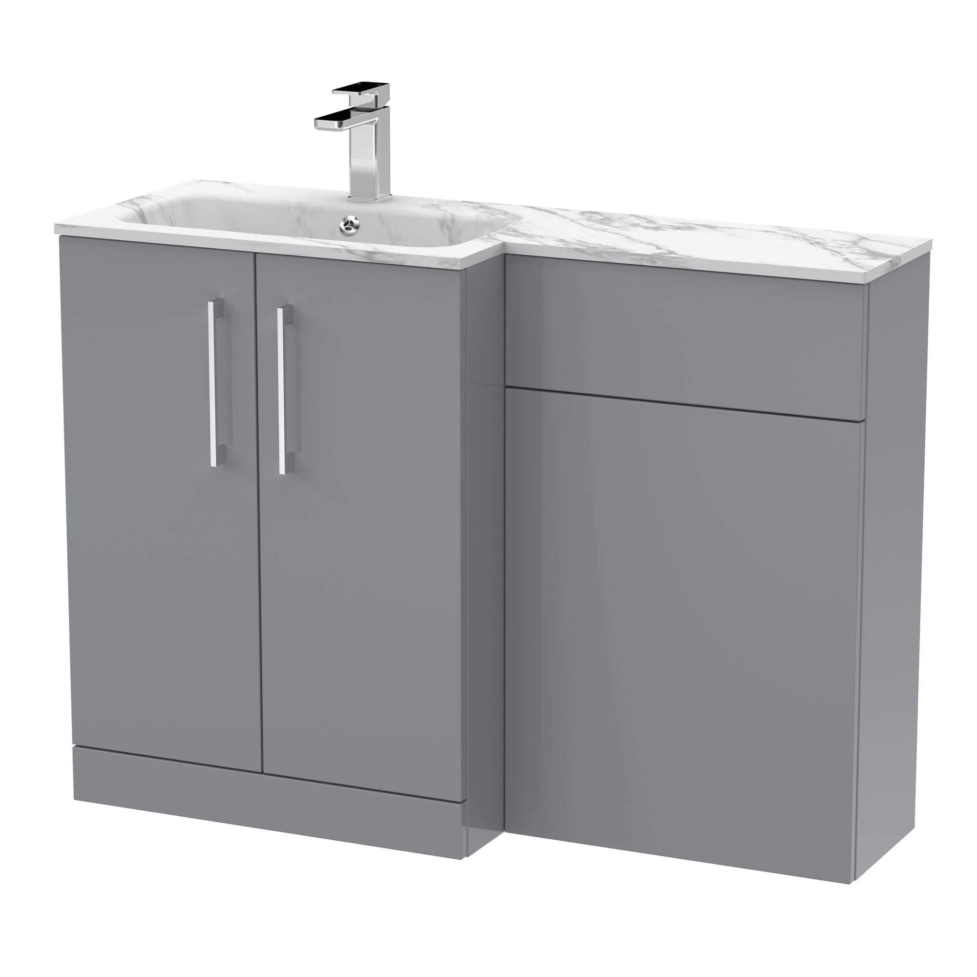 Nuie Arno Floor Standing 1100mm L Shape Combination Unit with Marble Stone Basin - Satin Grey - Image 2