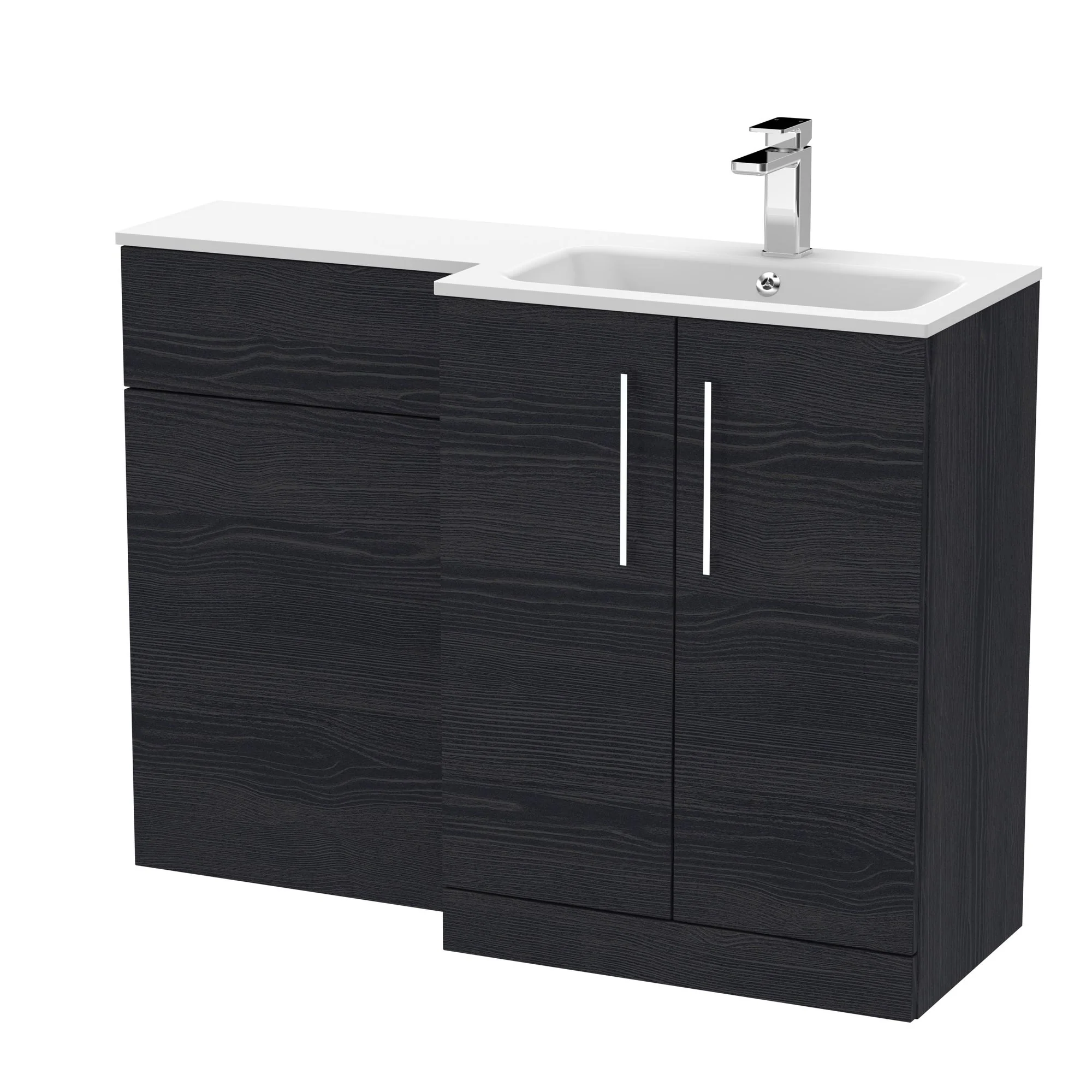 Nuie Arno Floor Standing 1100mm L Shape Combination Unit with Solid Stone Basin - Charcoal Black - Image 3