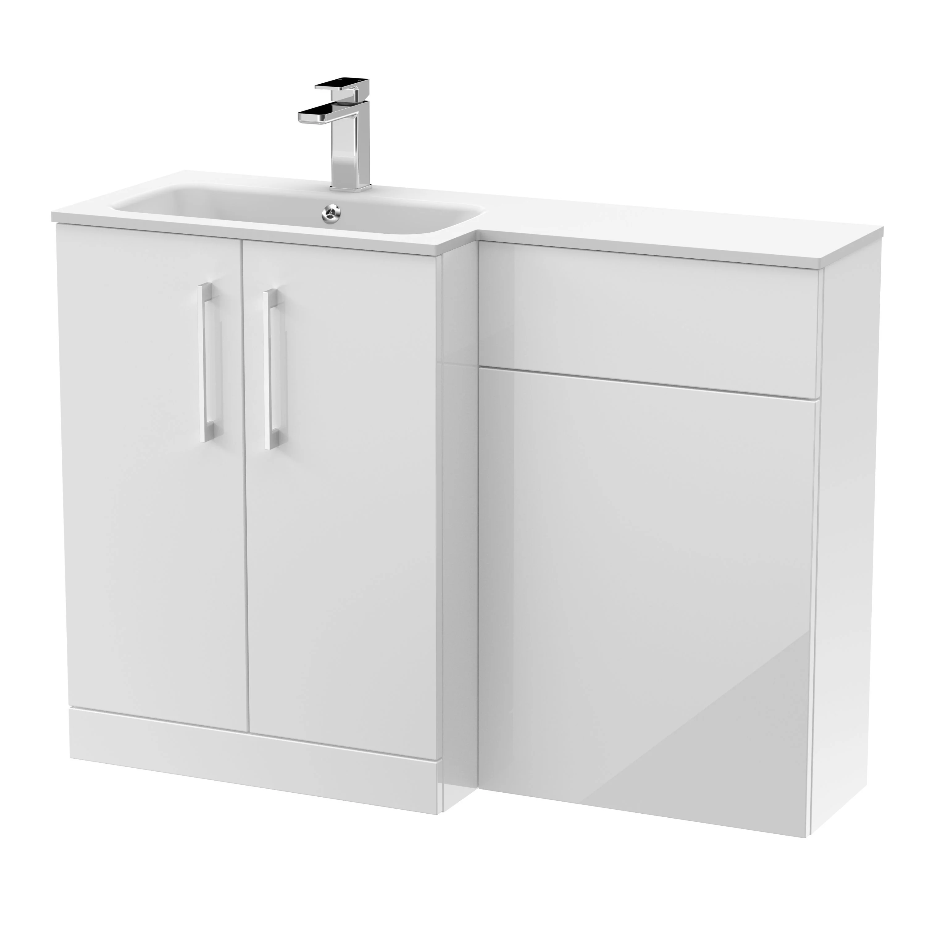 Nuie Arno Floor Standing 1100mm L Shape Combination Unit with Solid Stone Basin - Gloss White - Image 2