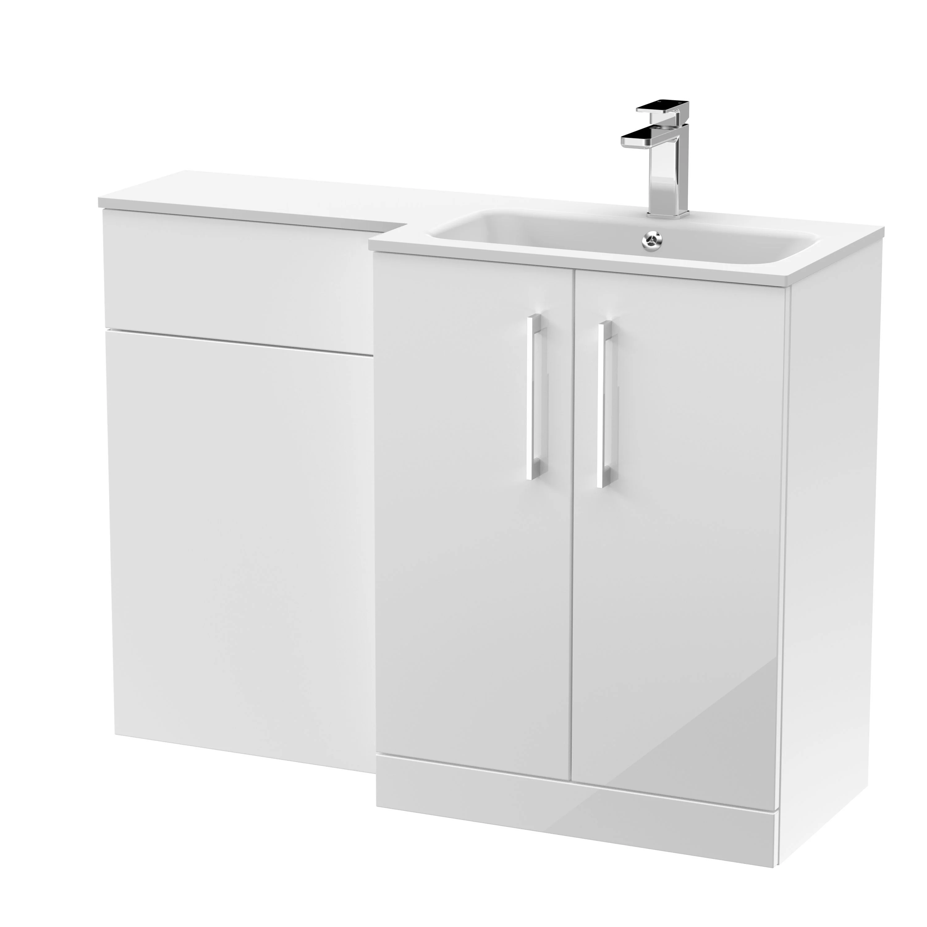 Nuie Arno Floor Standing 1100mm L Shape Combination Unit with Solid Stone Basin - Gloss White - Image 3