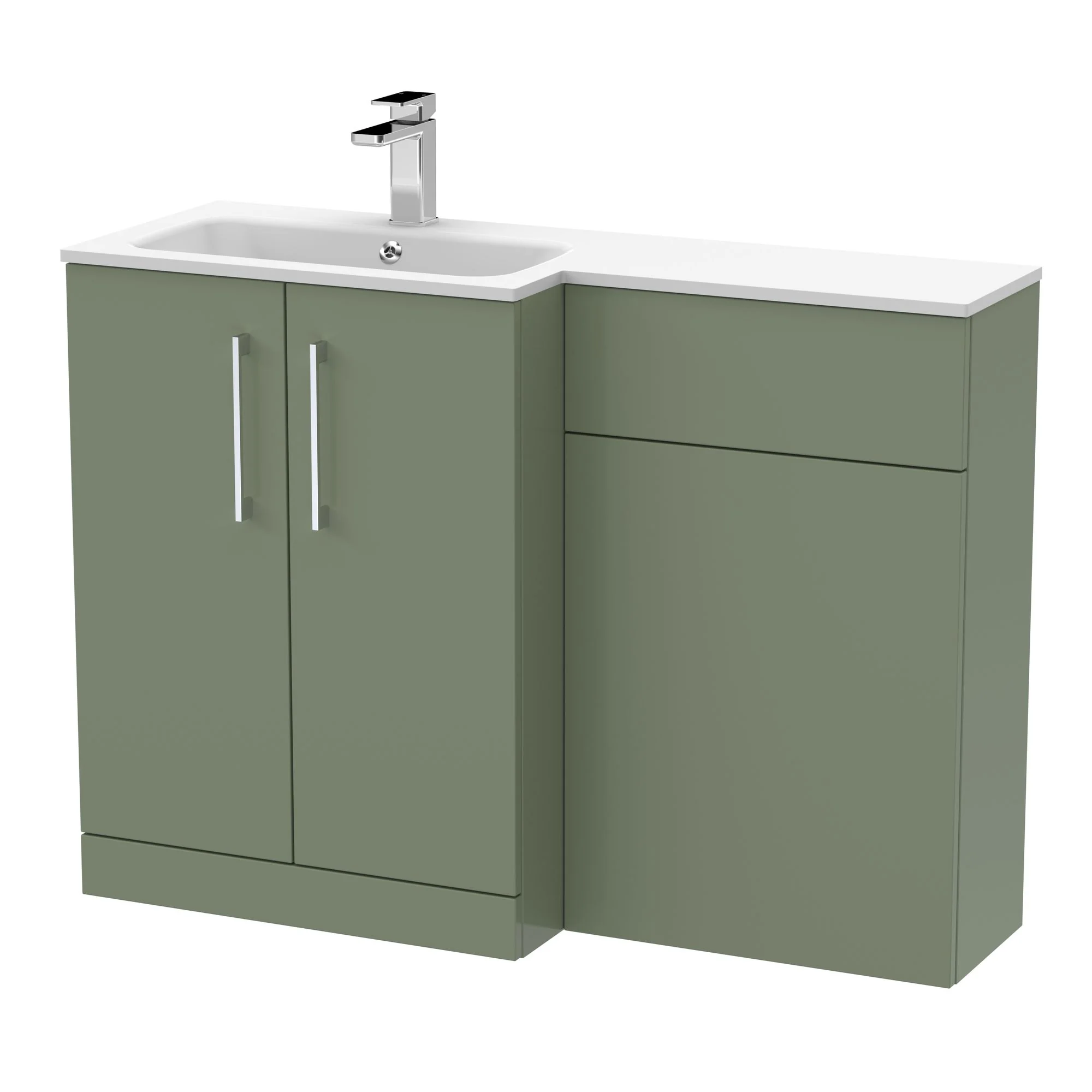 Nuie Arno Floor Standing 1100mm L Shape Combination Unit with Solid Stone Basin - Satin Green - Image 2