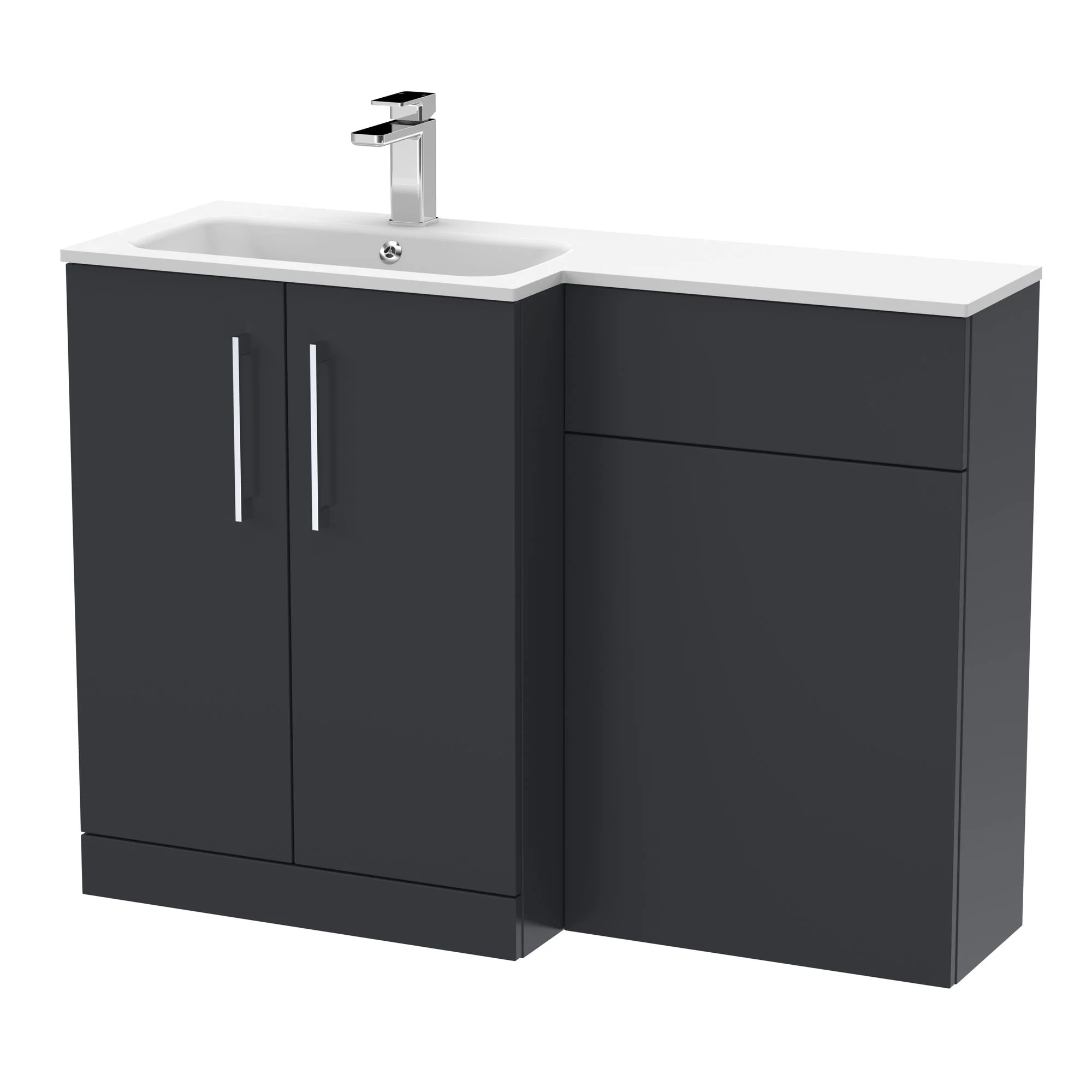Nuie Arno Floor Standing 1100mm L Shape Combination Unit with Solid Stone Basin - Soft Black - Image 2