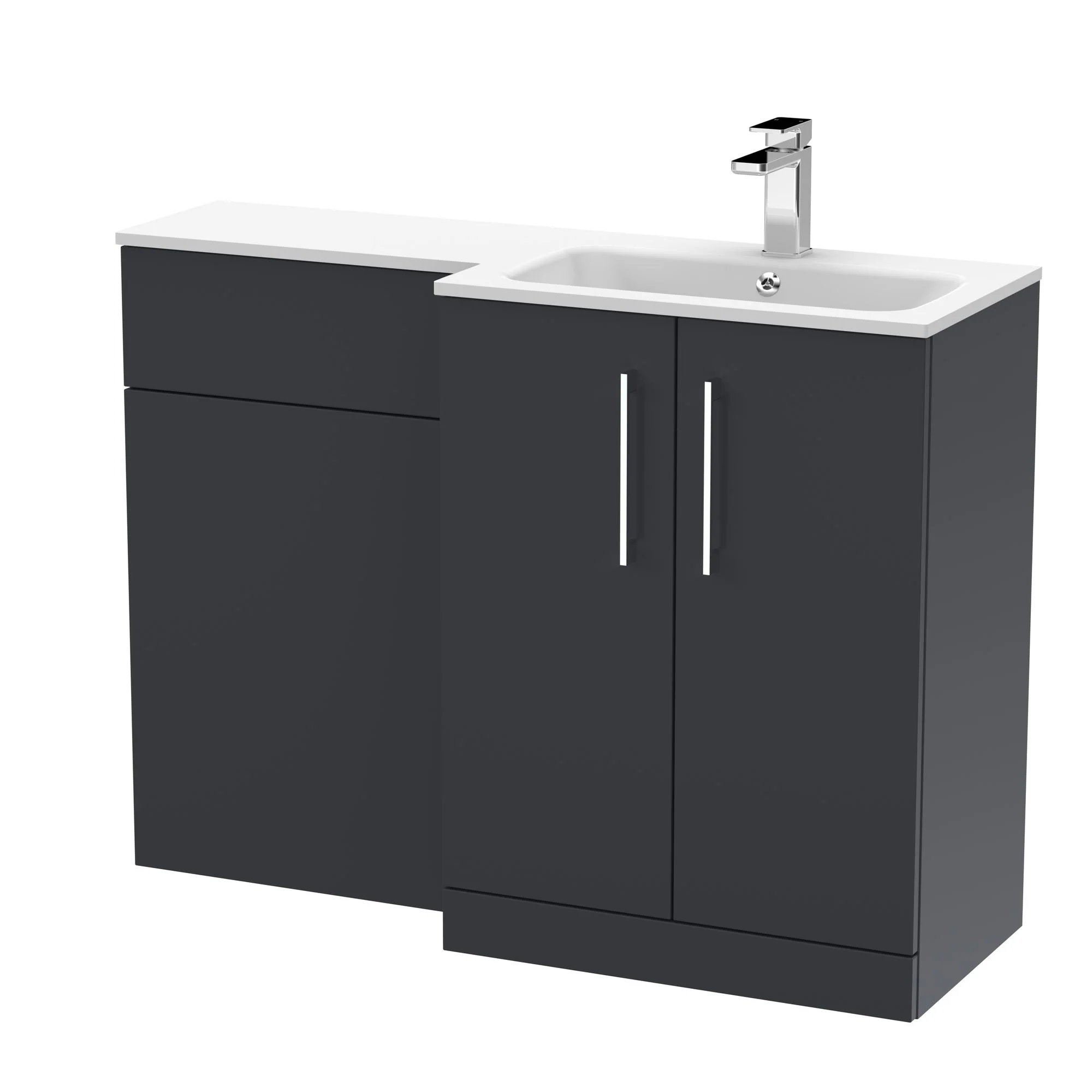 Nuie Arno Floor Standing 1100mm L Shape Combination Unit with Solid Stone Basin - Soft Black - Image 3