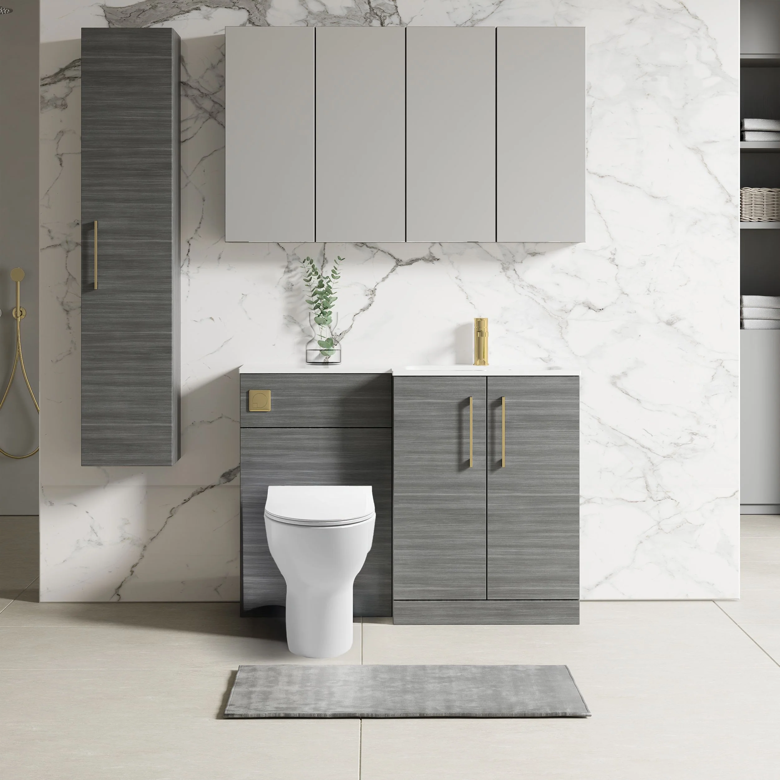 Nuie Arno L-Shaped 1100 Floor Standing Solid Stone Basin Combination Unit - Anthracite with Freya Toilet - Image 6