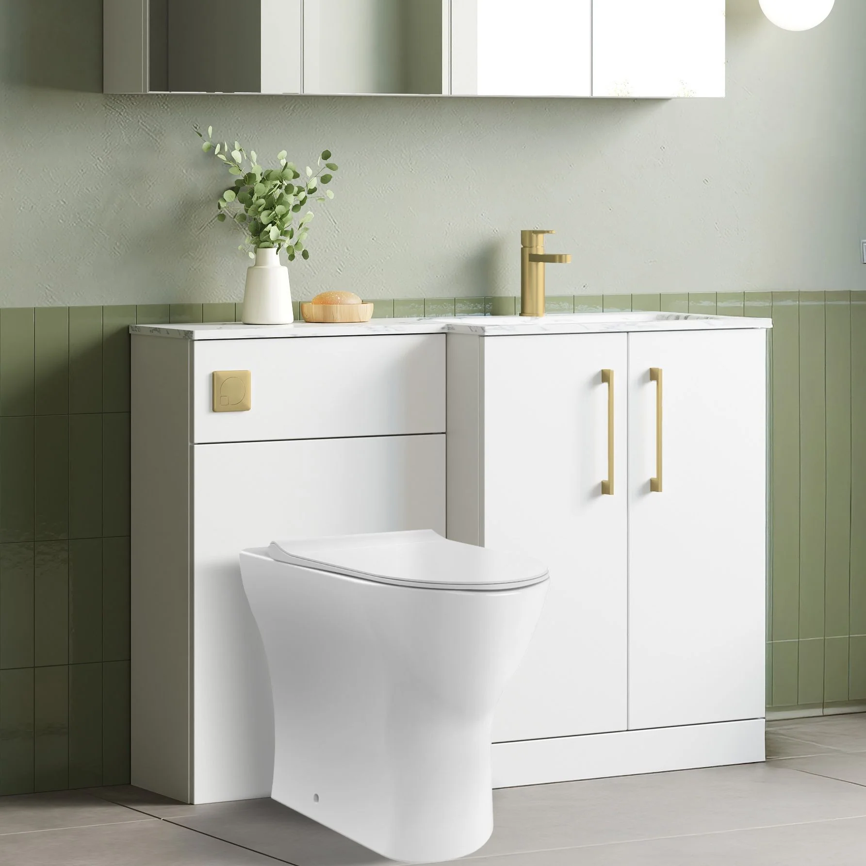 Nuie Arno L-Shaped 1100 Floor Standing Marble Stone Basin Combination Unit - Gloss White with Freya Toilet - Image 6