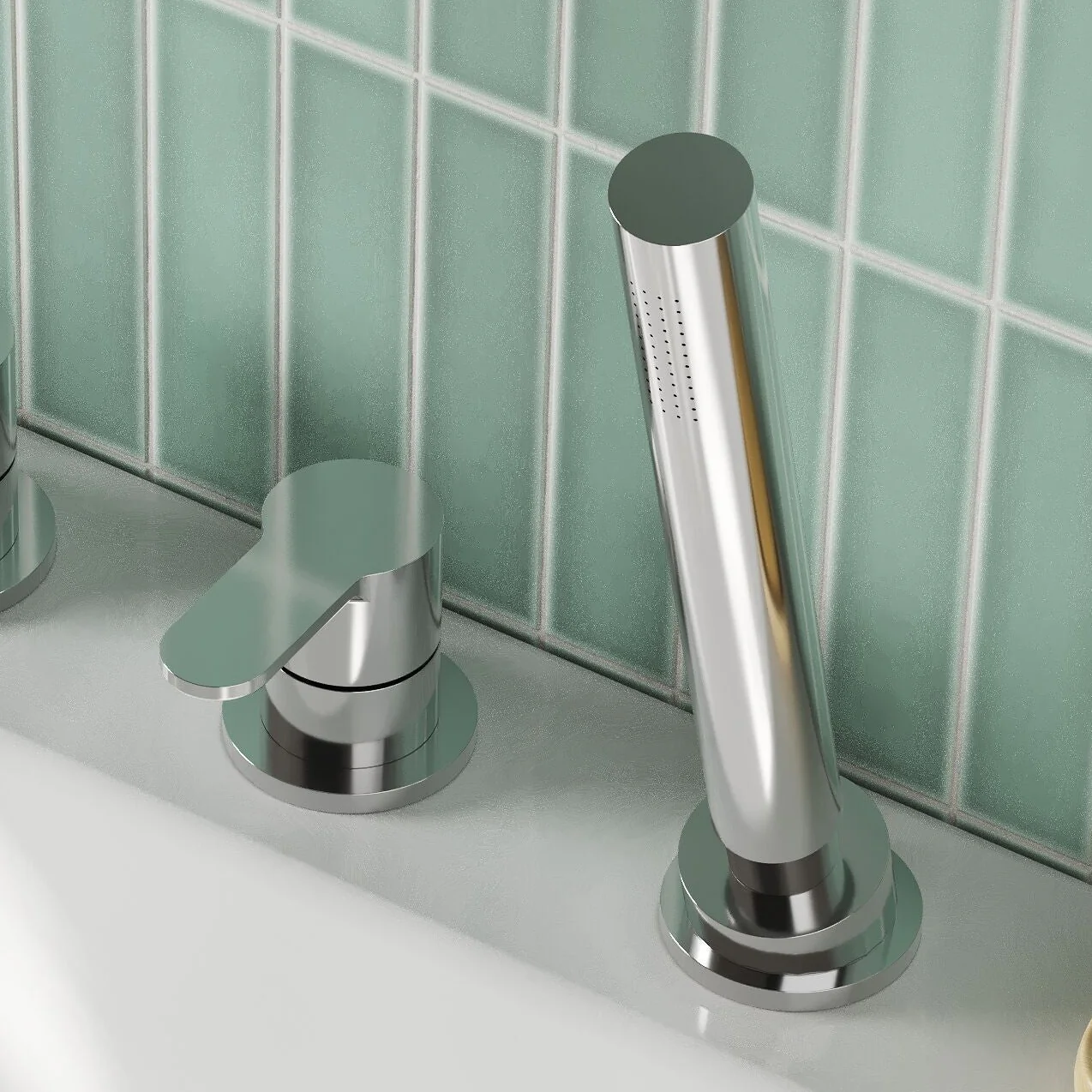 Nuie Arvan Deck Mounted 4 Tap Hole Bath Shower Mixer No Spout - Chrome - Image 3