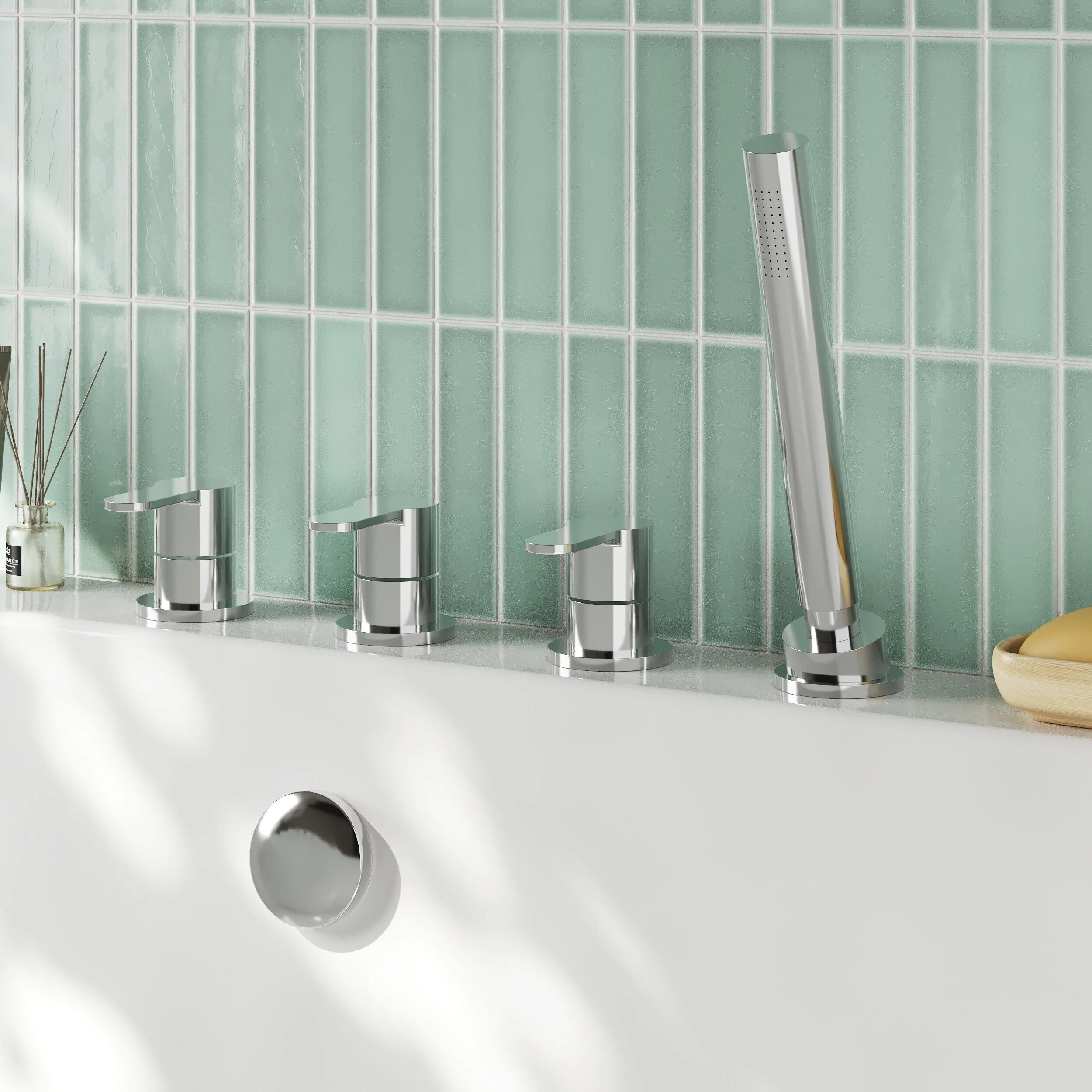 Nuie Arvan Deck Mounted 4 Tap Hole Bath Shower Mixer No Spout - Chrome - Image 4