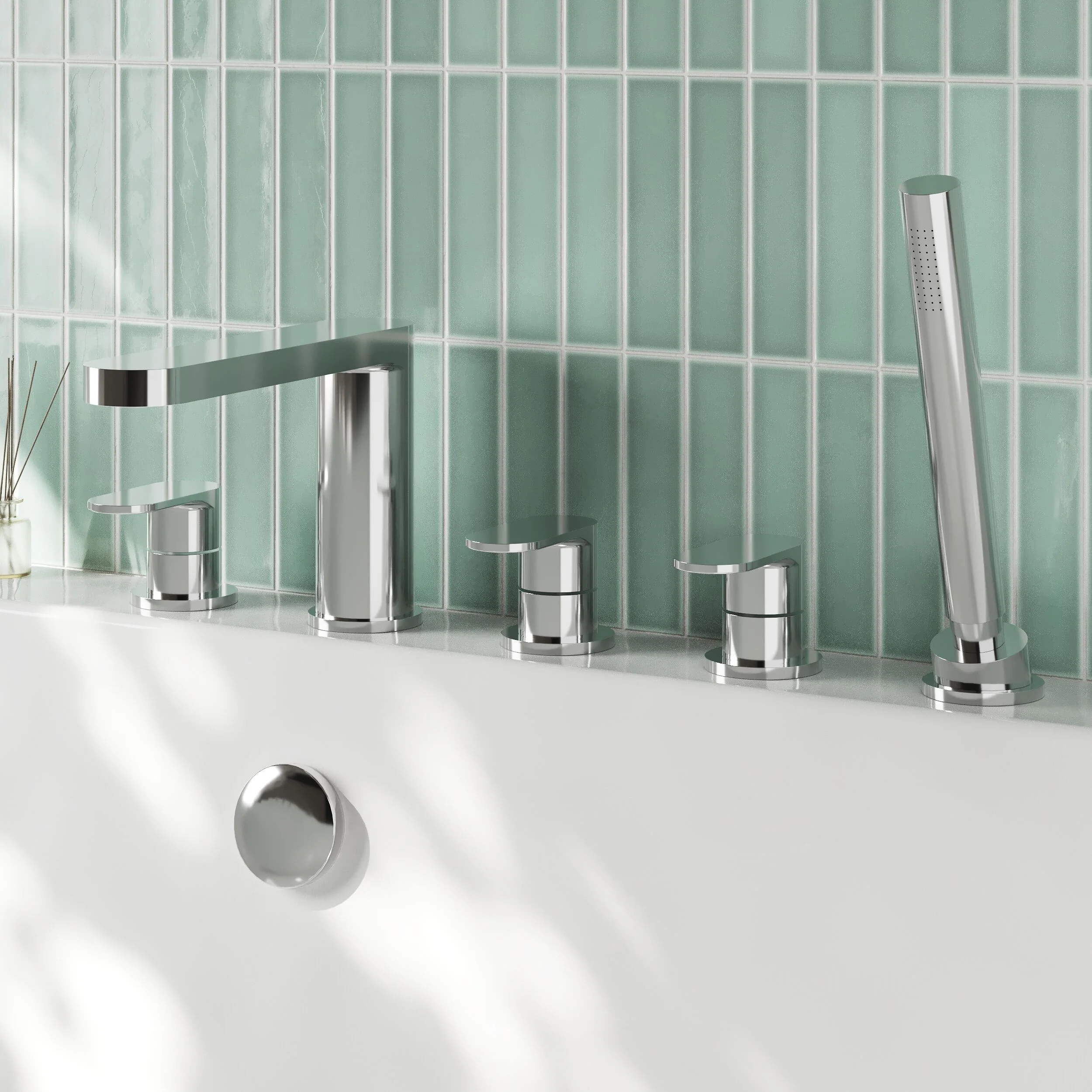 Nuie Arvan  Deck Mounted 5 Tap Hole Bath Shower Mixer - Chrome