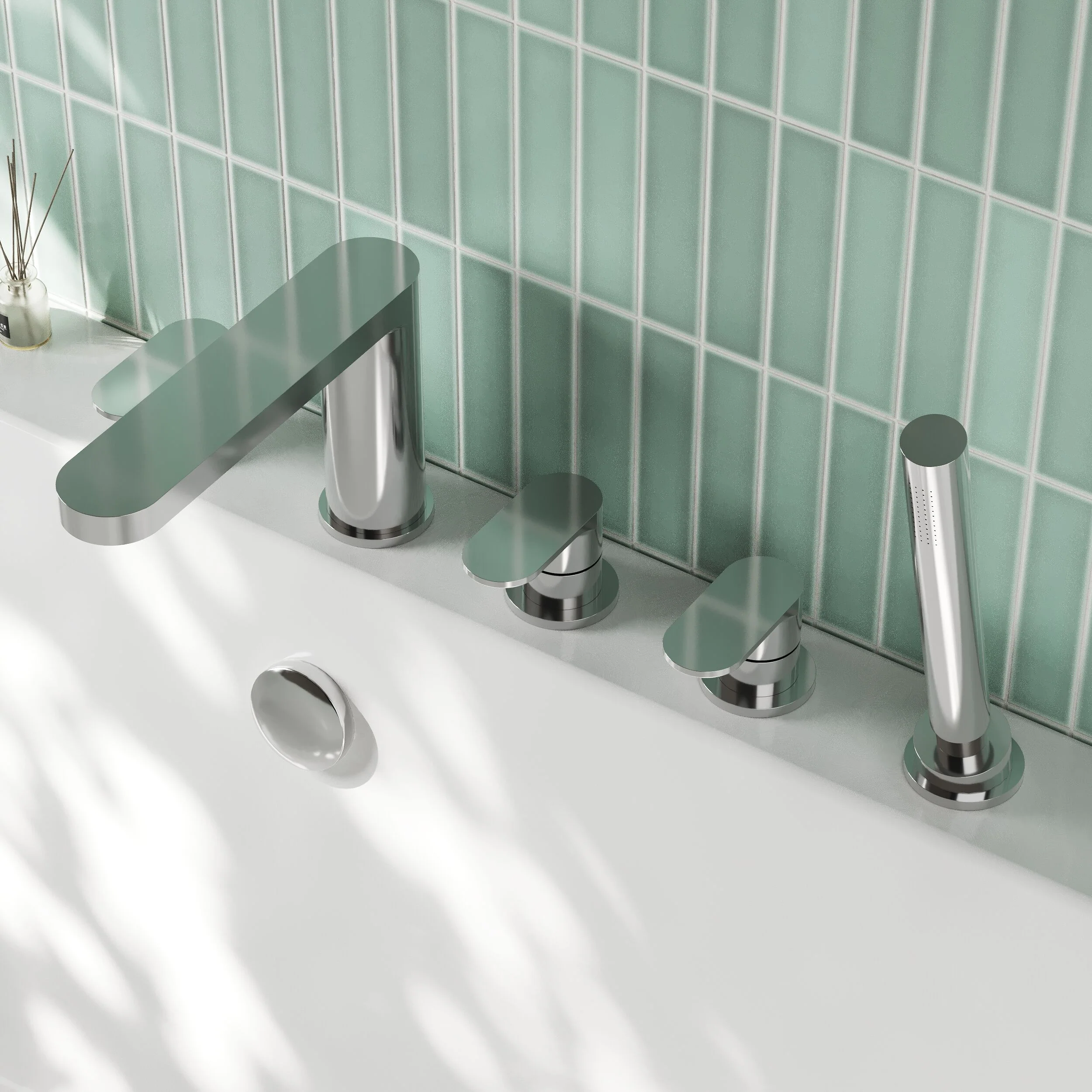 Nuie Arvan  Deck Mounted 5 Tap Hole Bath Shower Mixer - Chrome - Image 3