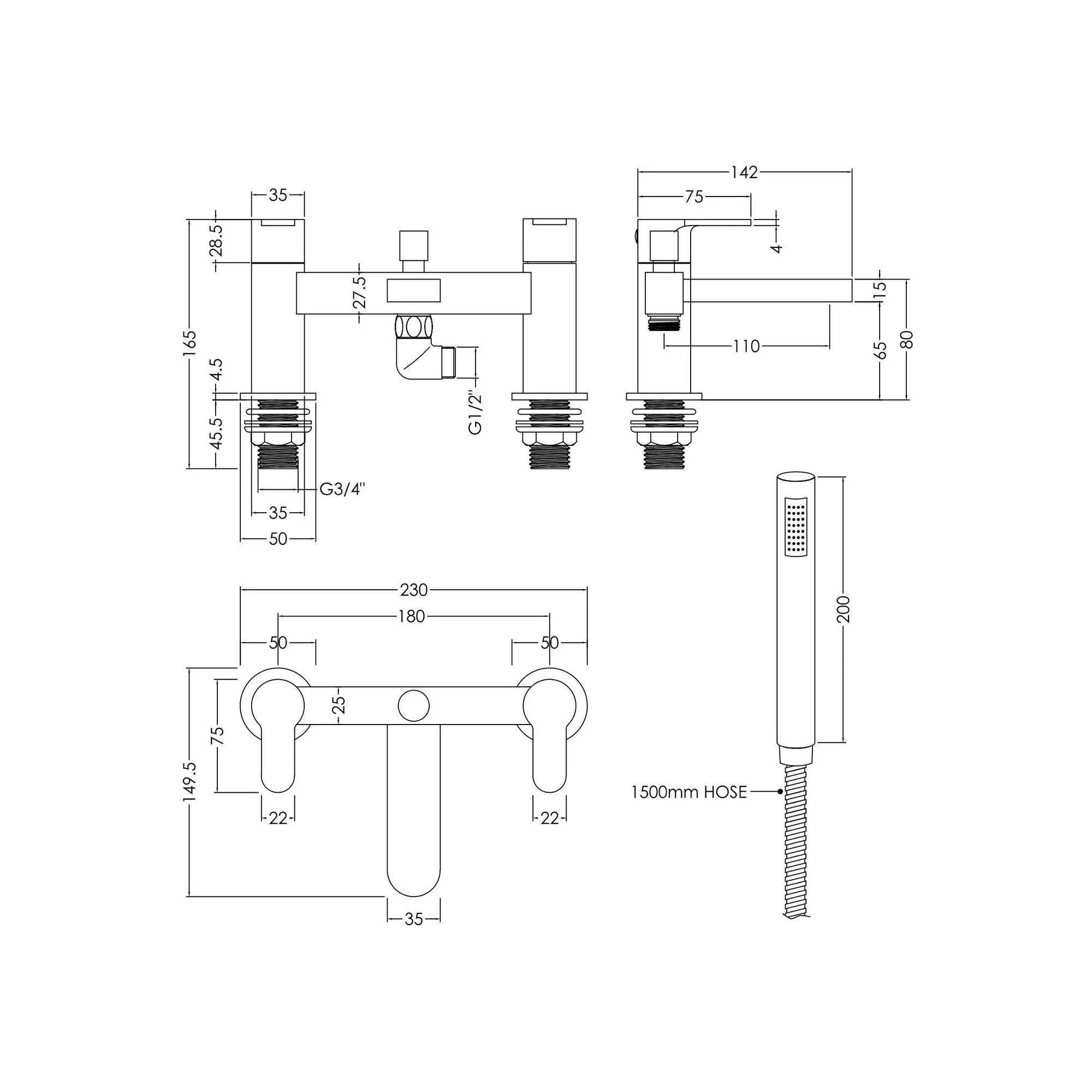 Nuie Arvan  Deck Mounted Bath Shower Mixer With Kit - Chrome - Image 5