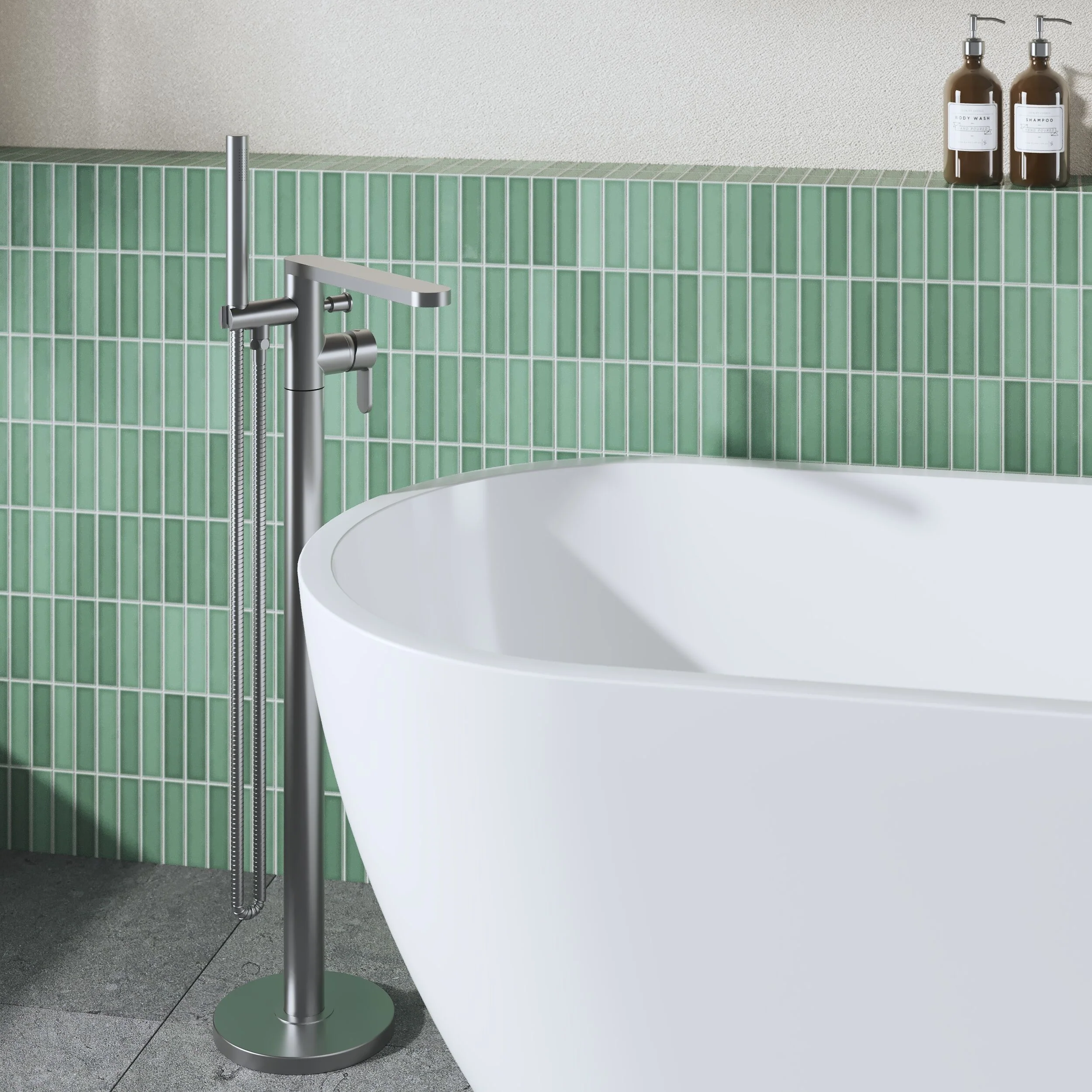 Nuie Arvan  Freestanding Bath Shower Mixer - Brushed Gun Metal - Image 2