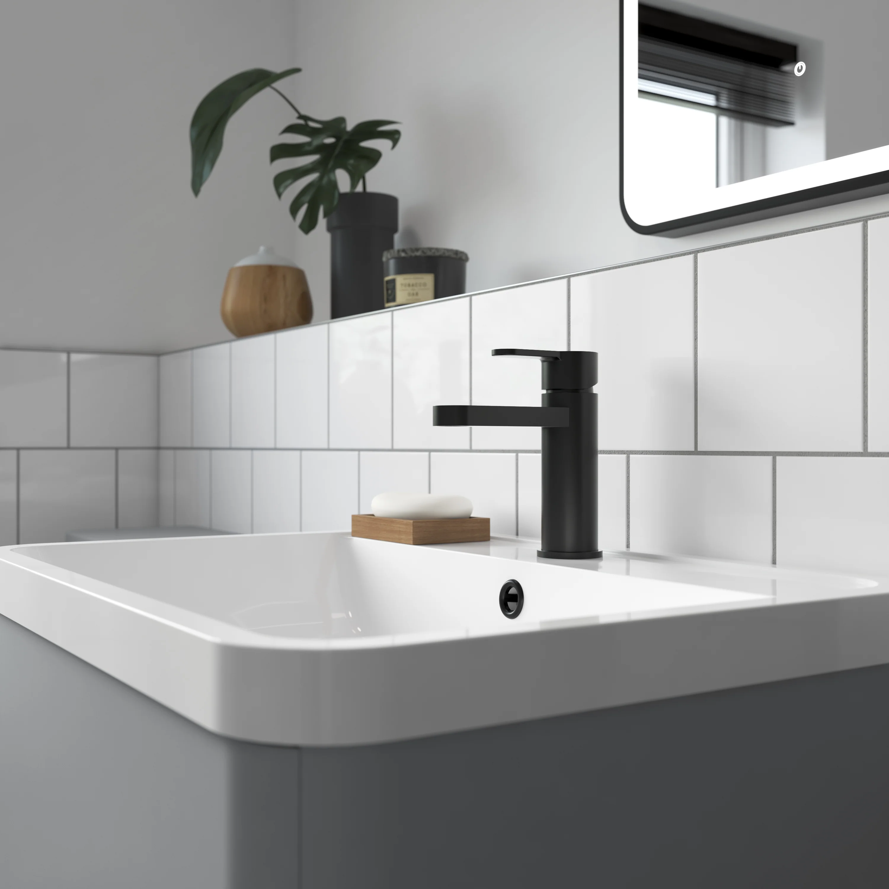 Nuie Arvan Mono Basin Mixer With Push Button Waste - Matt Black