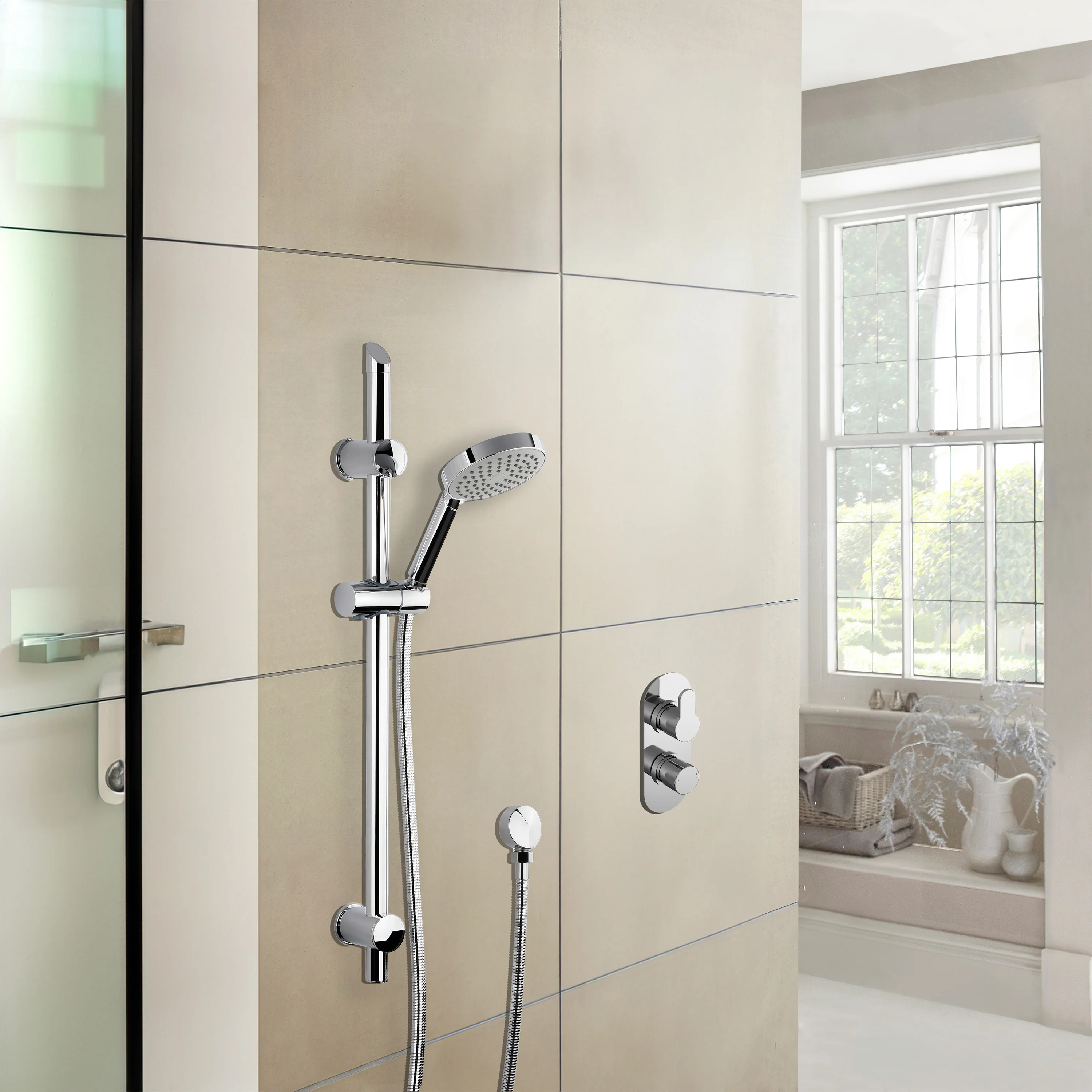 Nuie Arvan Thermostatic Concealed shower Valve with Slide Rail Kit - Chrome