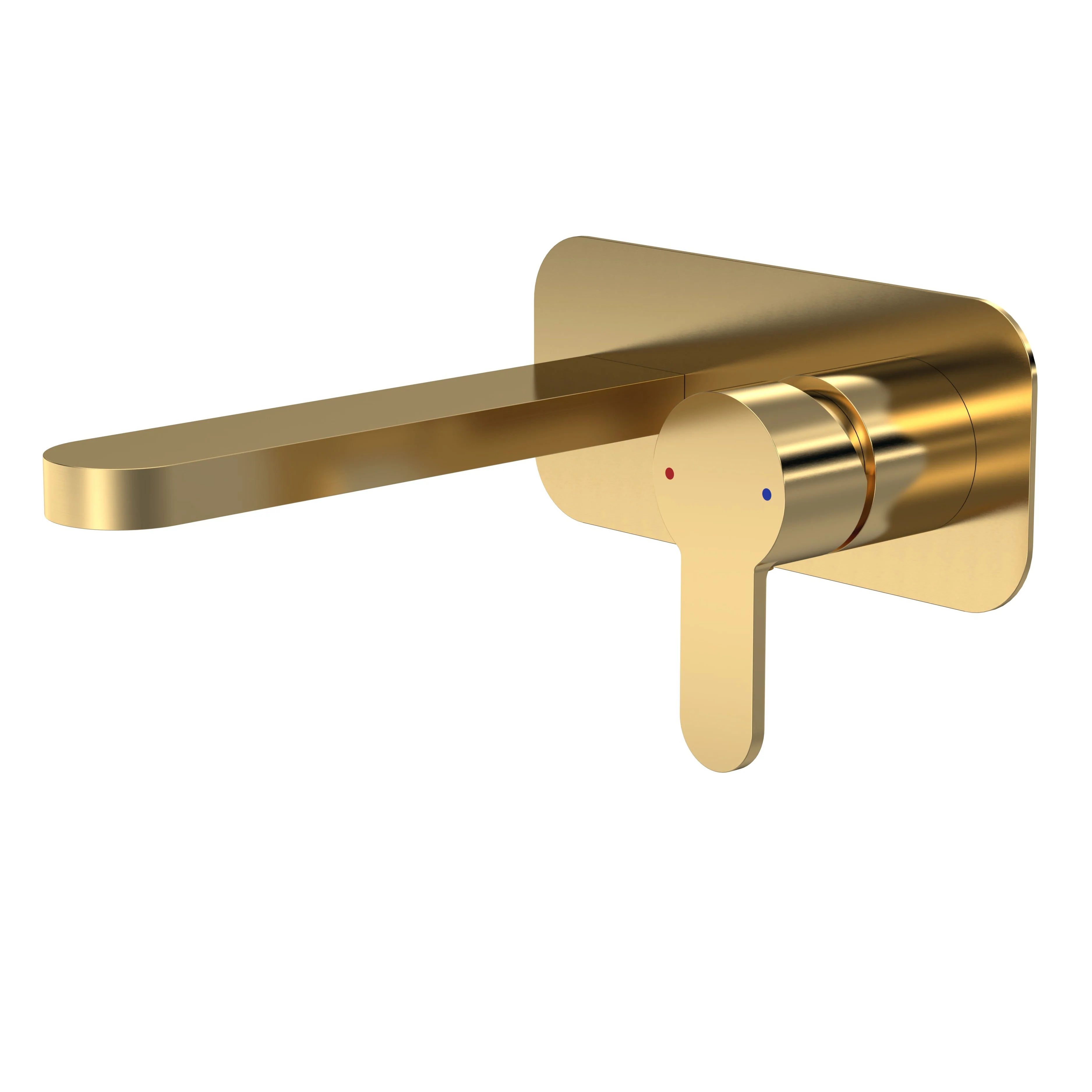 Nuie Arvan Wall Mounted 2 Tap Hole Basin Mixer With Plate - Brushed Brass - Image 4