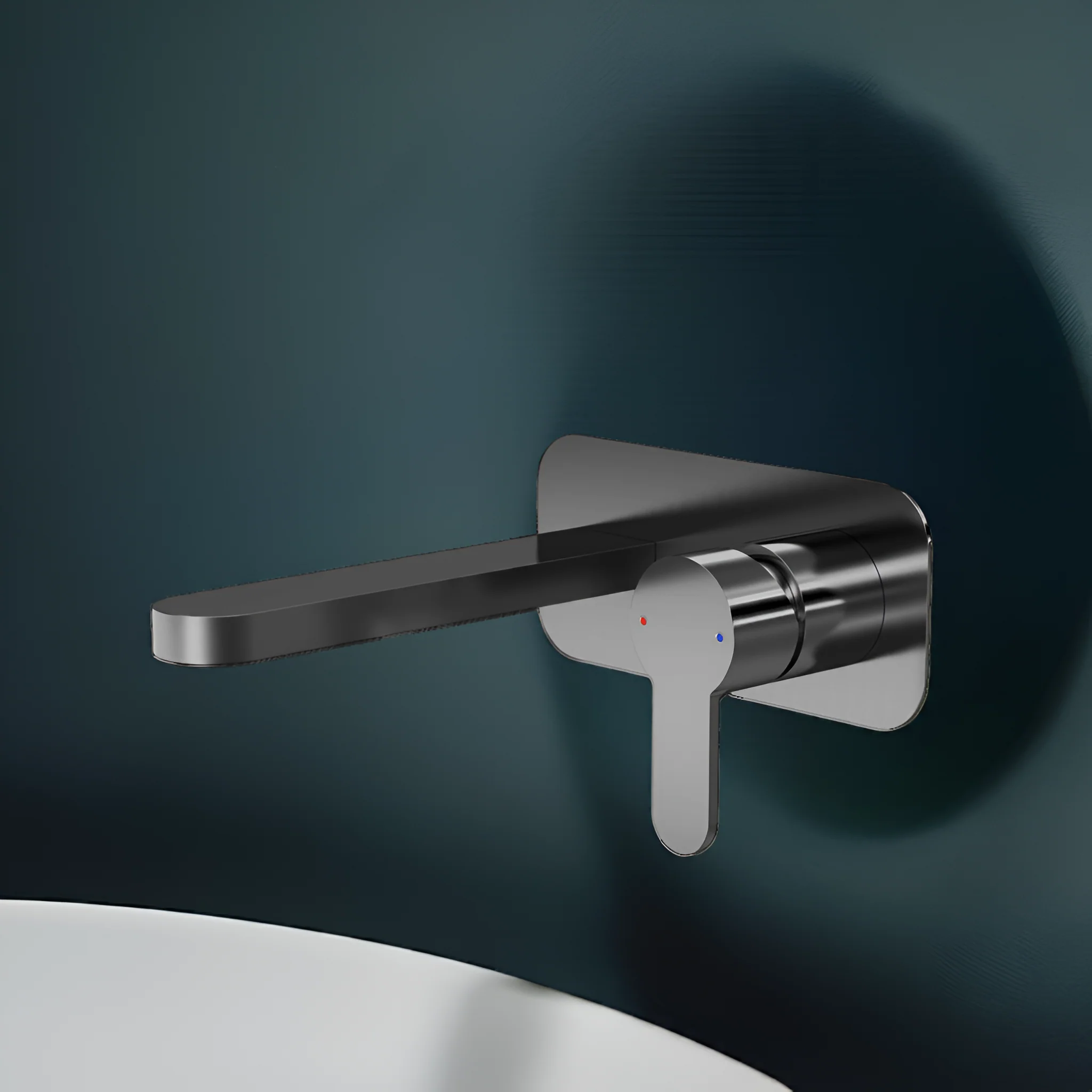 Nuie Arvan Wall Mounted 2 Tap Hole Basin Mixer With Plate - Brushed Gun Metal - Image 3