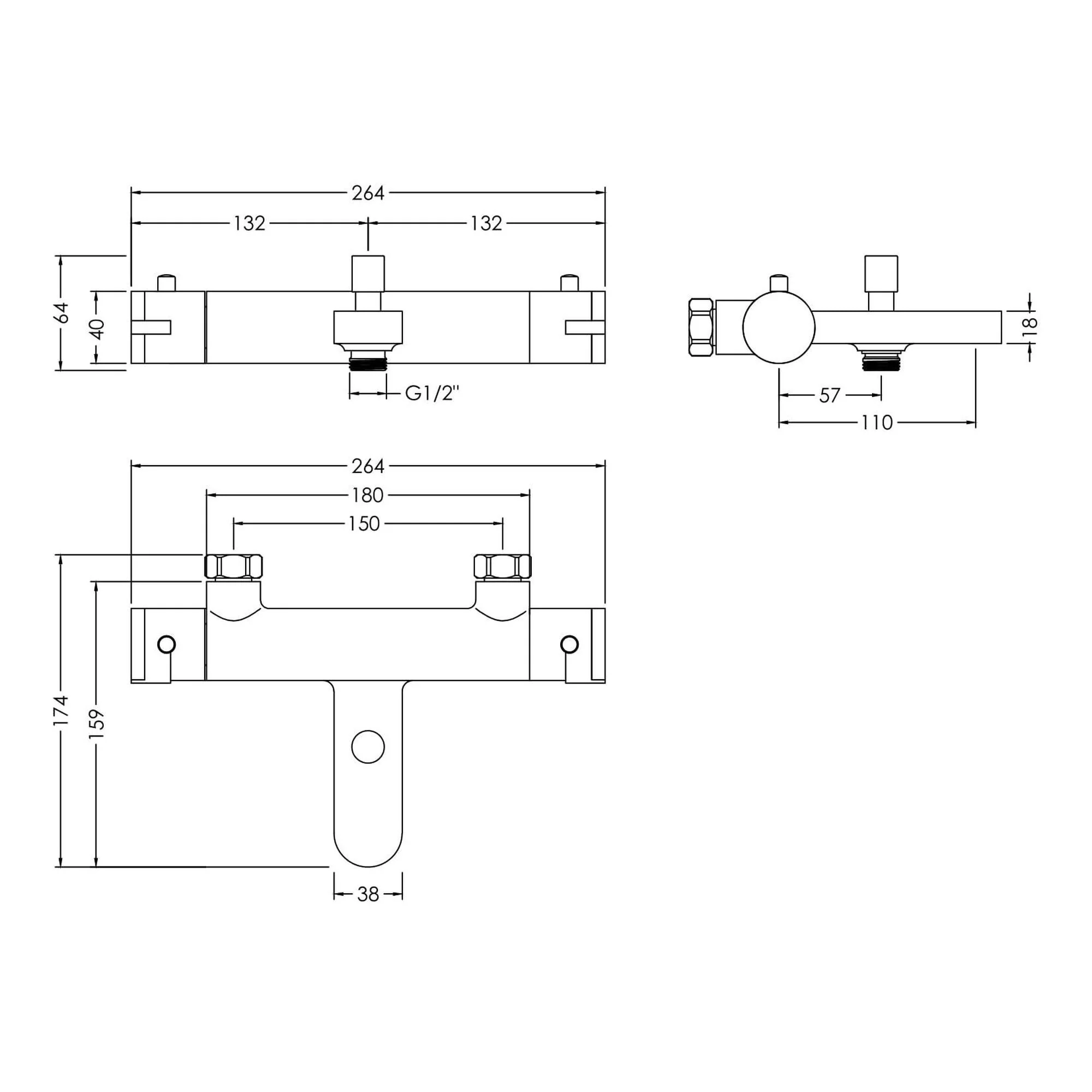 Nuie Arvan Wall Mounted Thermostatic Bath Shower Mixer - Chrome - Image 6