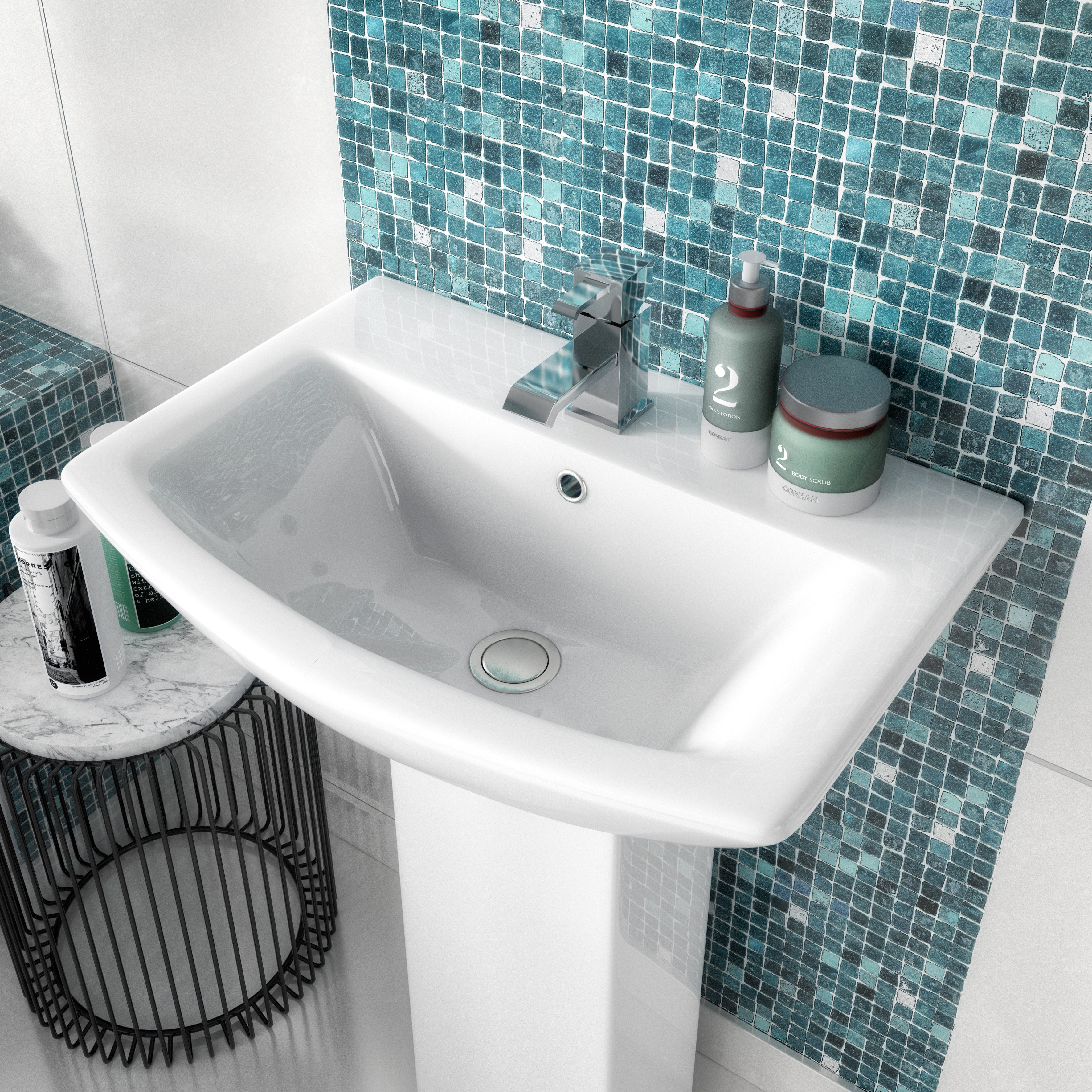 Nuie Asselby 500mm Basin & Semi Pedestal - White - Image 2