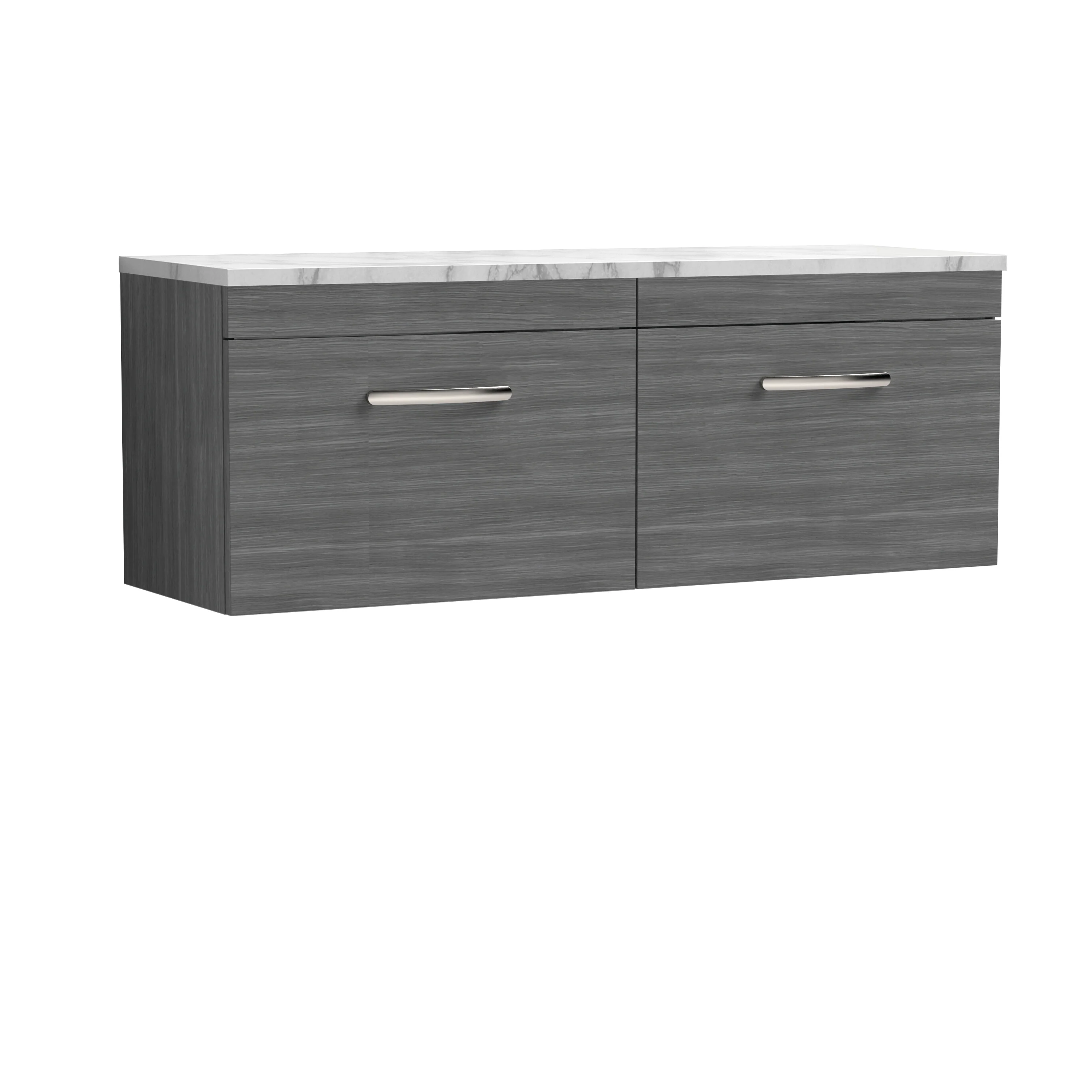 Nuie Athena 1200 Wall Hung 2-Drawer Unit & Laminate Worktop - Anthracite Woodgrain