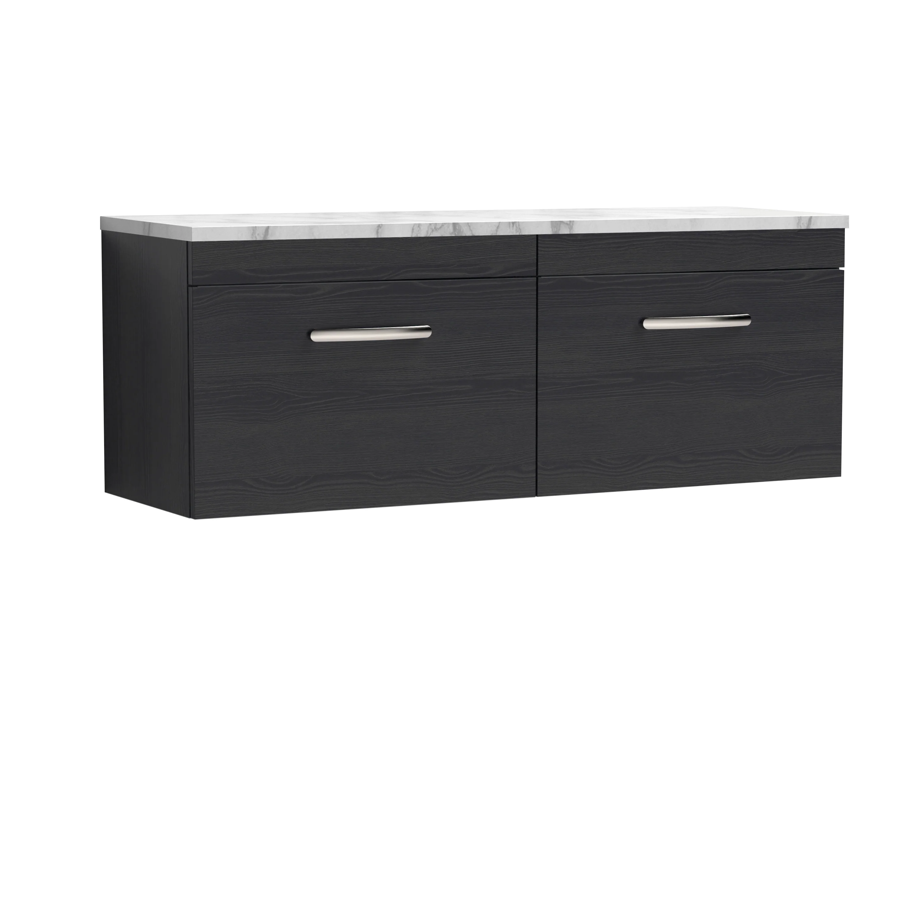 Nuie Athena 1200 Wall Hung 2-Drawer Unit & Laminate Worktop - Charcoal Black Woodgrain