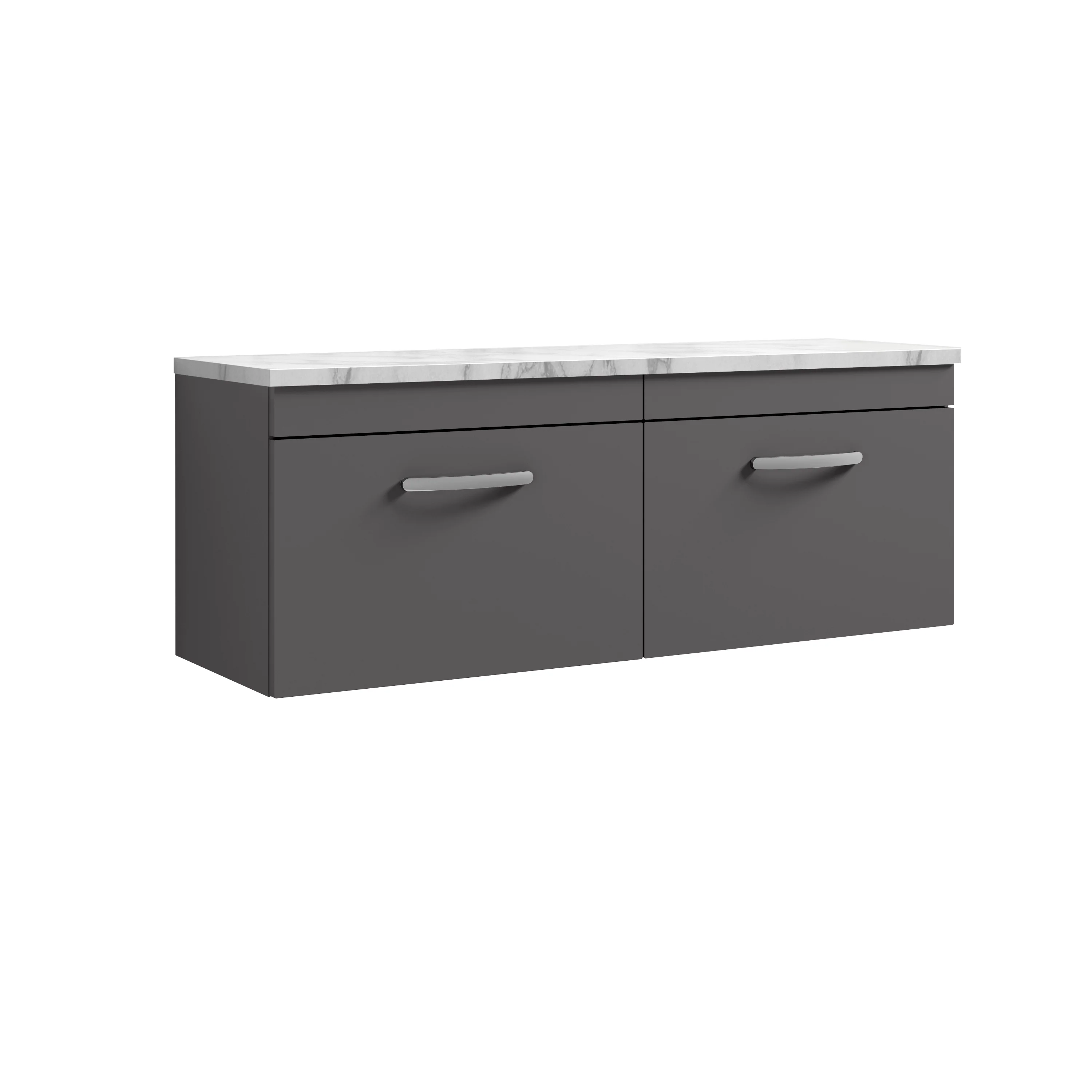 Nuie Athena 1200 Wall Hung 2-Drawer Unit & Laminate Worktop - Gloss Grey