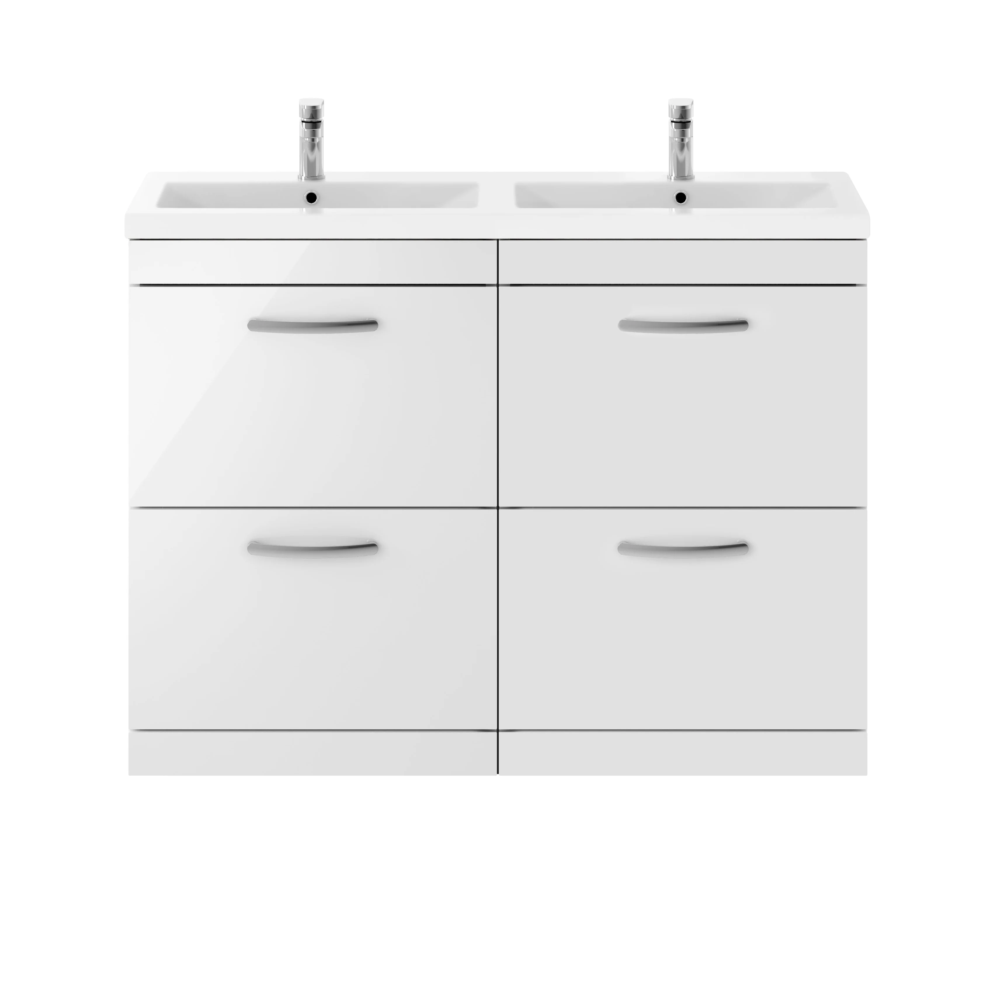 Nuie Athena 1200mm Floor Standing Cabinet With Double Ceramic Basin - Gloss White - ATH034F