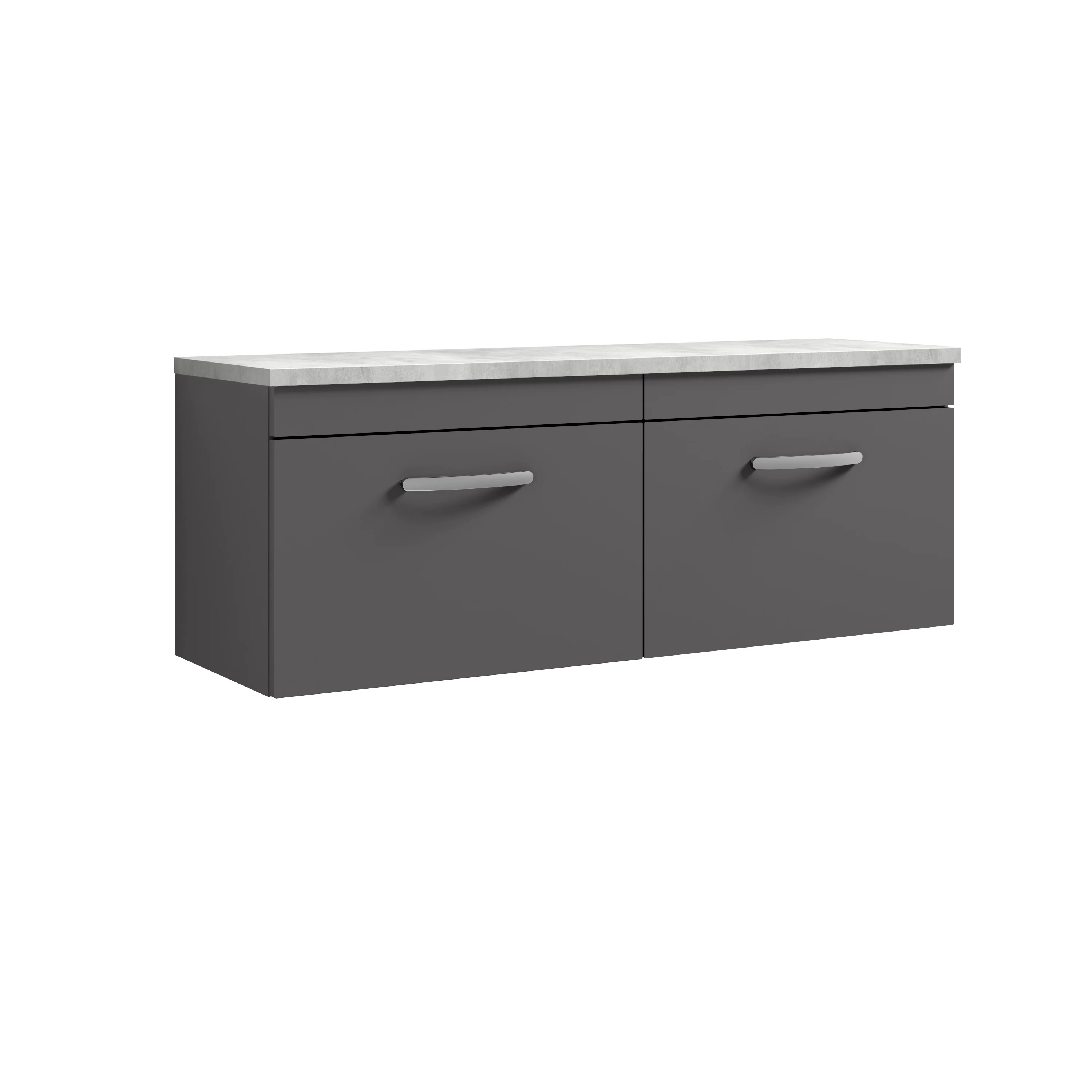 Nuie Athena 1200mm Wall Hung 2-Drawer Unit & Laminate Worktop - Gloss Grey