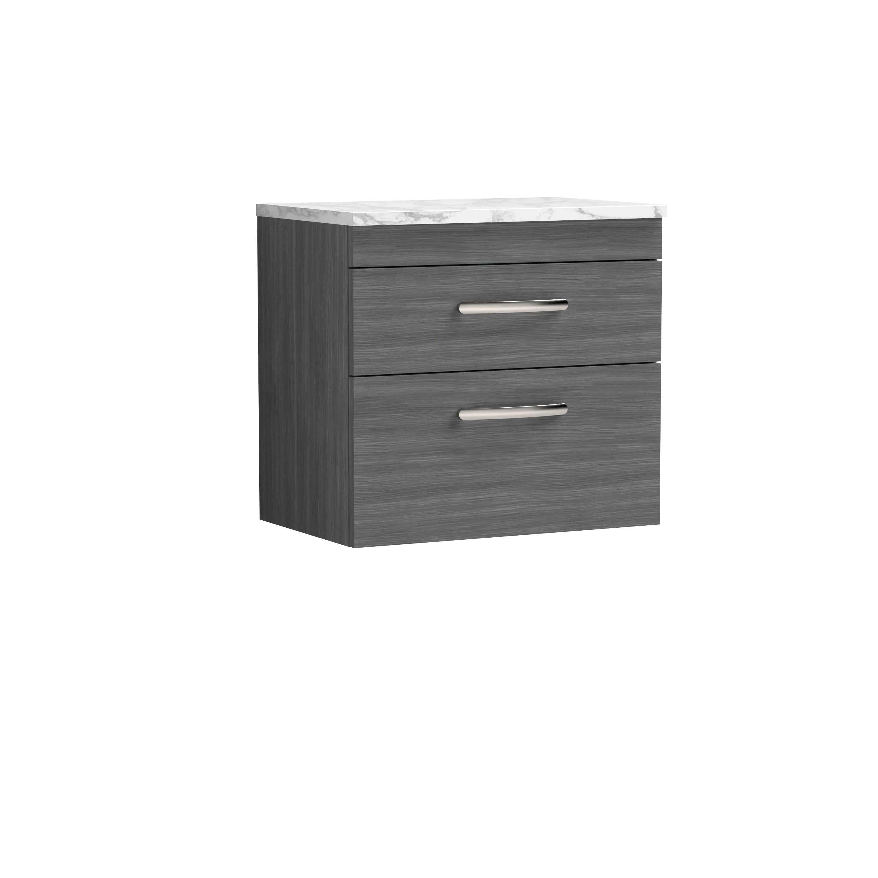 Nuie Athena 600 Wall Hung 2-Drawer Unit & Laminate Worktop - Anthracite Woodgrain