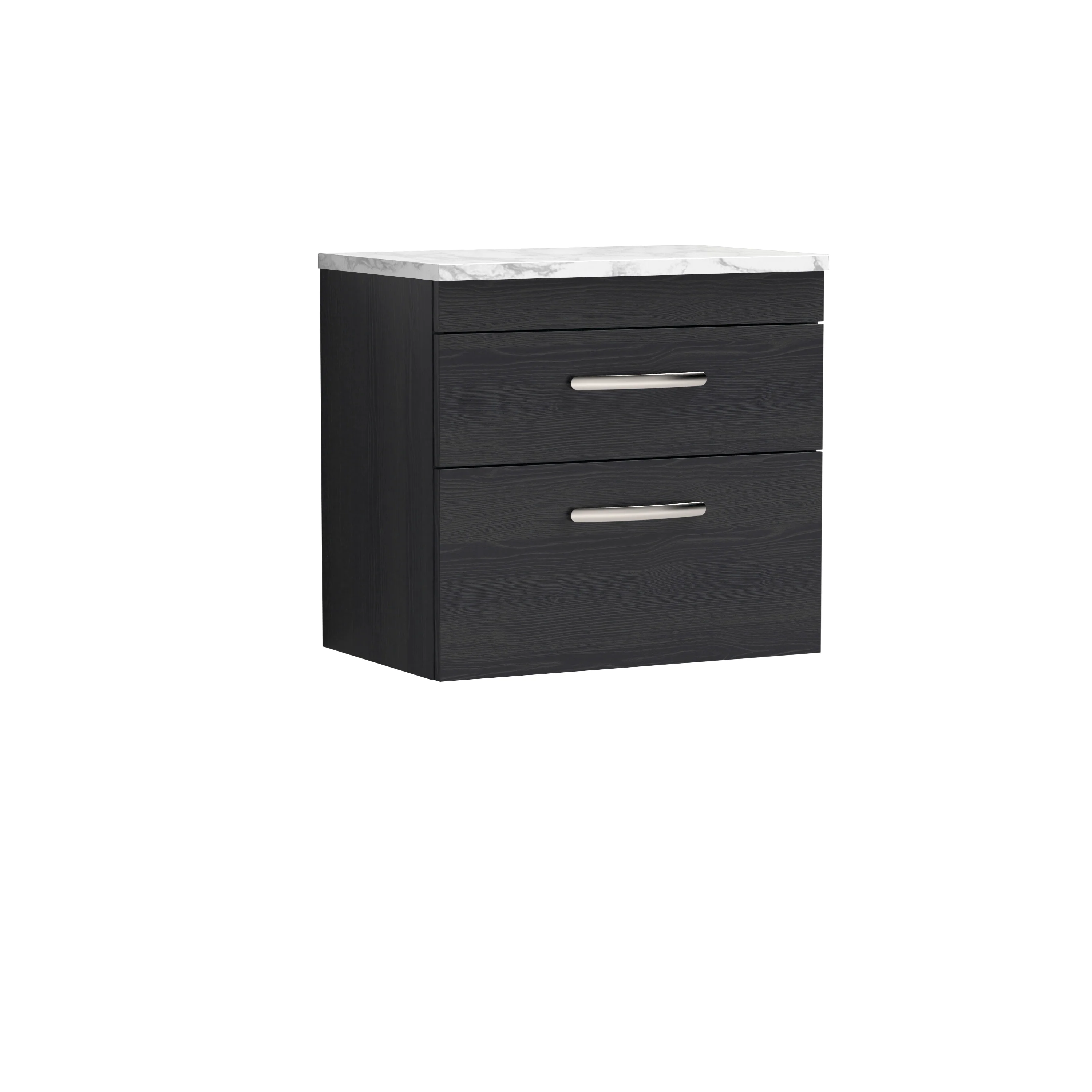 Nuie Athena 600 Wall Hung 2-Drawer Unit & Laminate Worktop - Charcoal Black Woodgrain