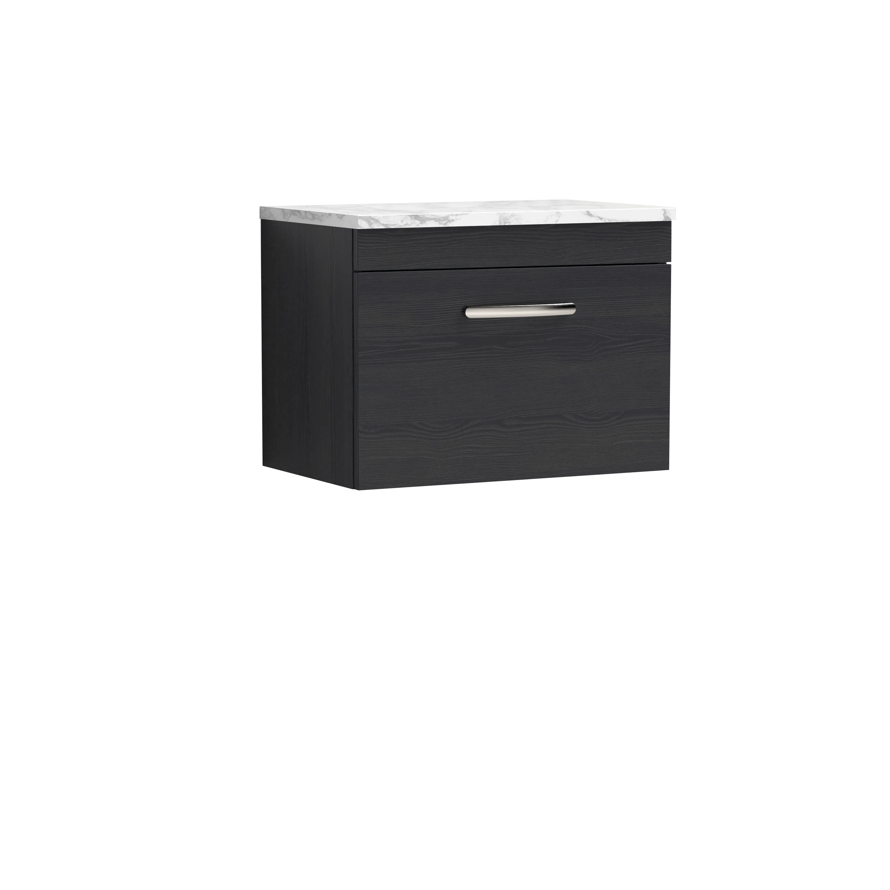 Nuie Athena 600 Wall Hung Single Drawer Unit & Laminate Worktop - Charcoal Black Woodgrain
