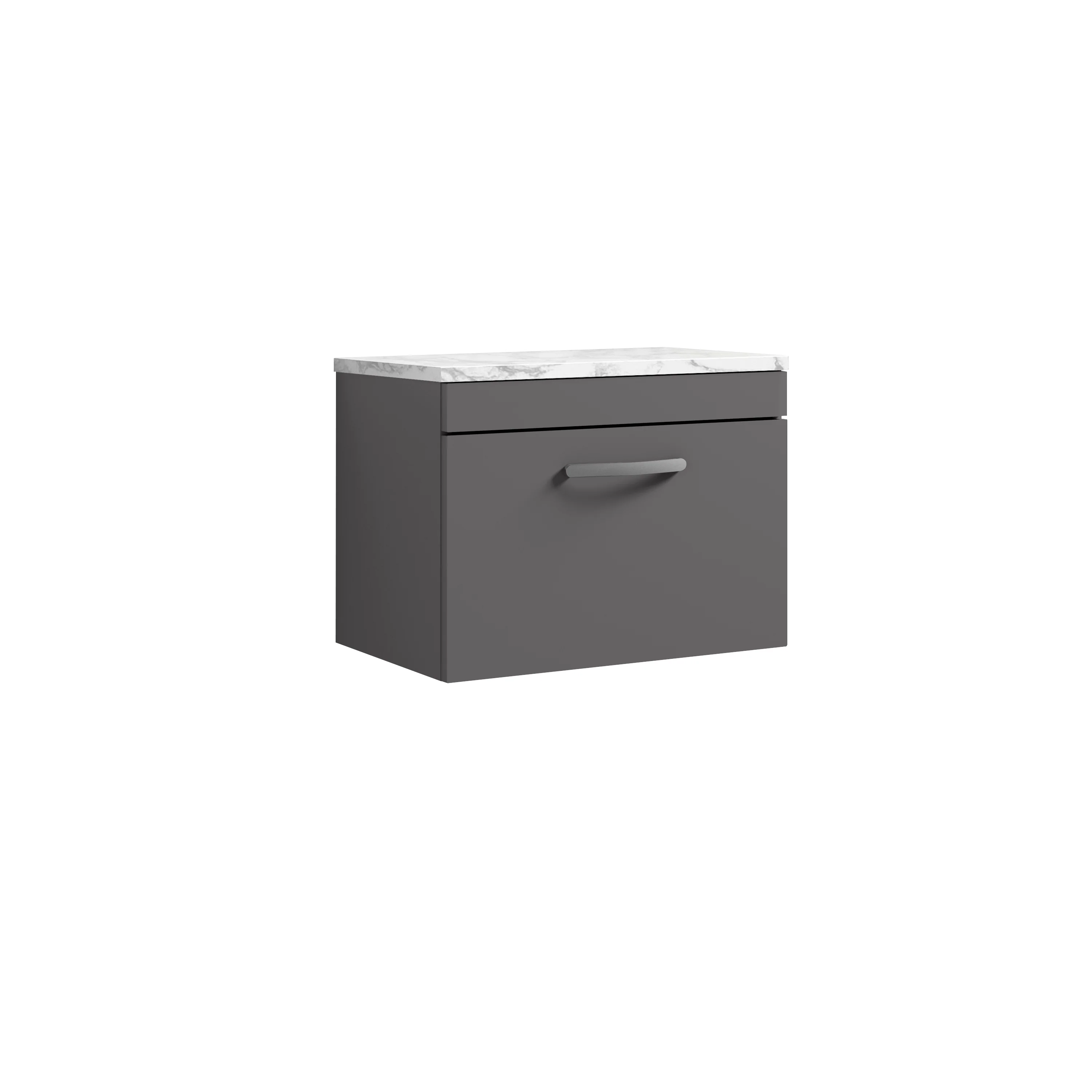 Nuie Athena 600 Wall Hung Single Drawer Unit & Laminate Worktop - Gloss Grey