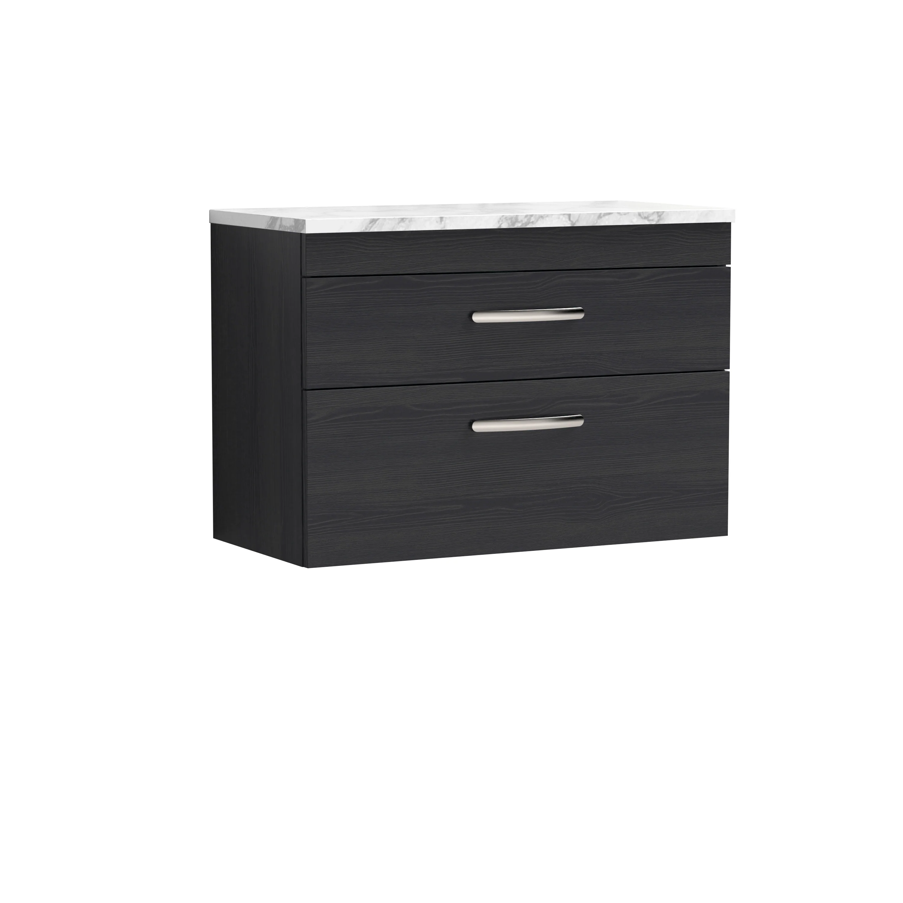 Nuie Athena 800 Wall Hung 2-Drawer Unit & Laminate Worktop - Charcoal Black Woodgrain