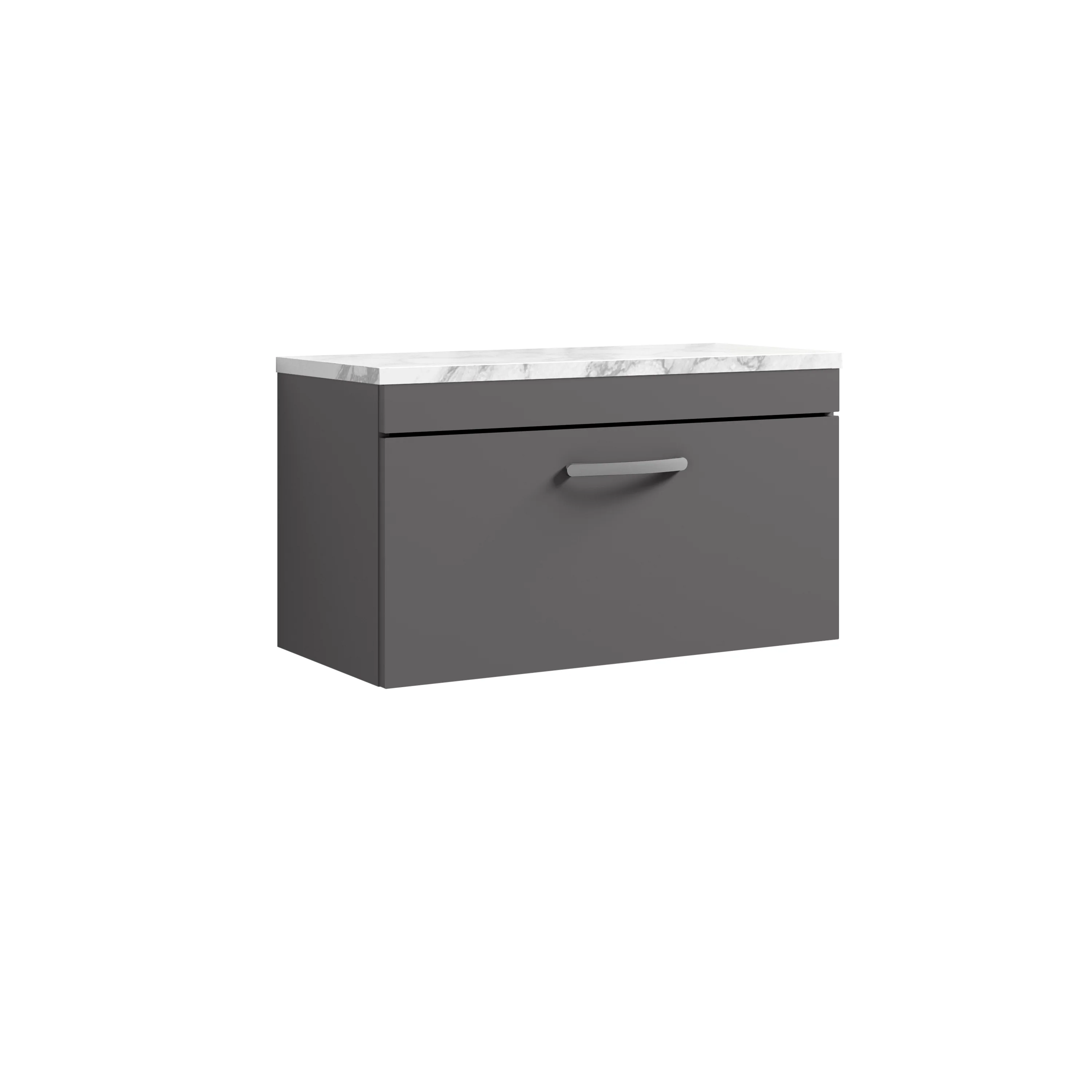 Nuie Athena 800 Wall Hung Single Drawer Unit & Laminate Worktop - Gloss Grey