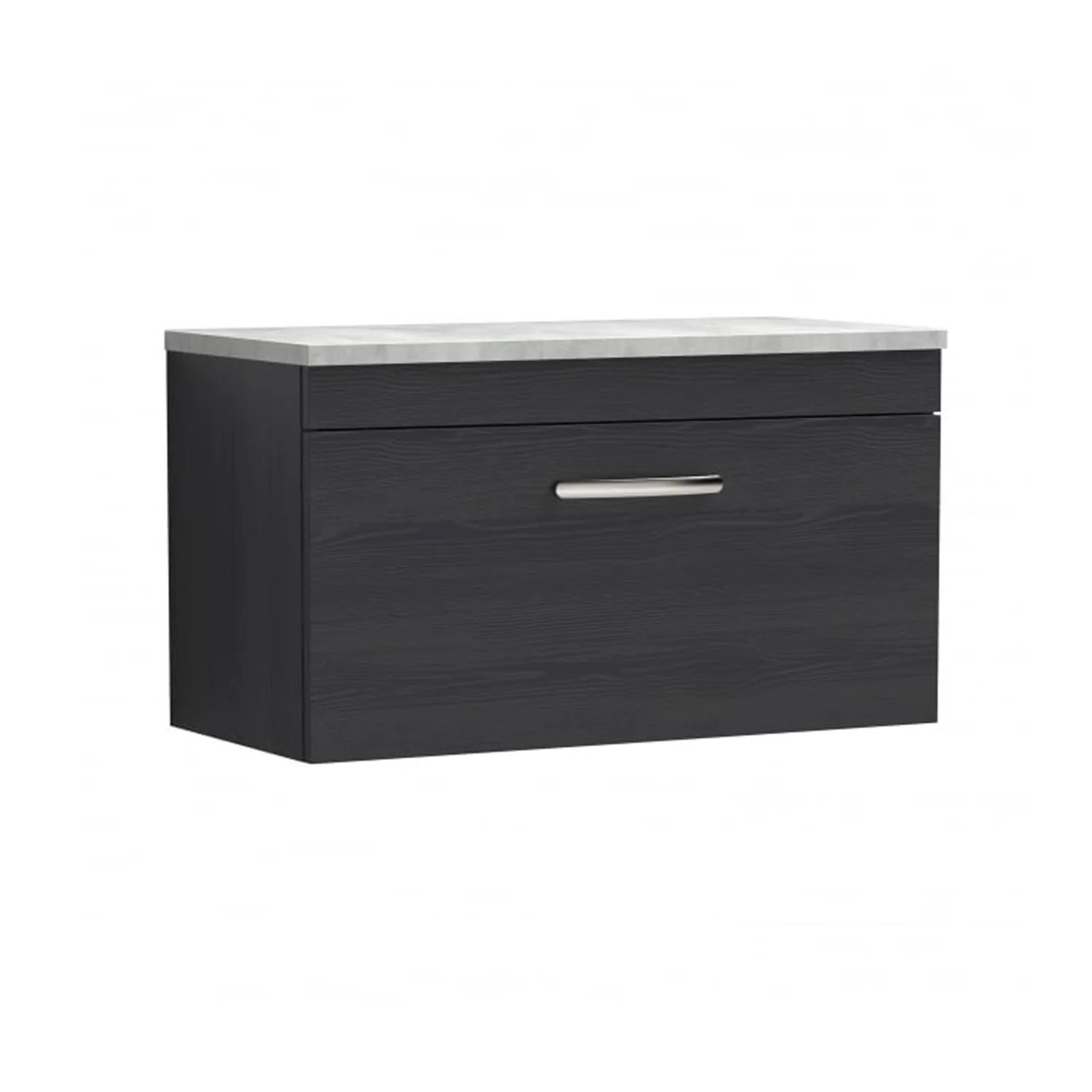 Nuie Athena 800mm Wall Hung Vanity With Grey Worktop - Charcoal Black - ATH061LBG