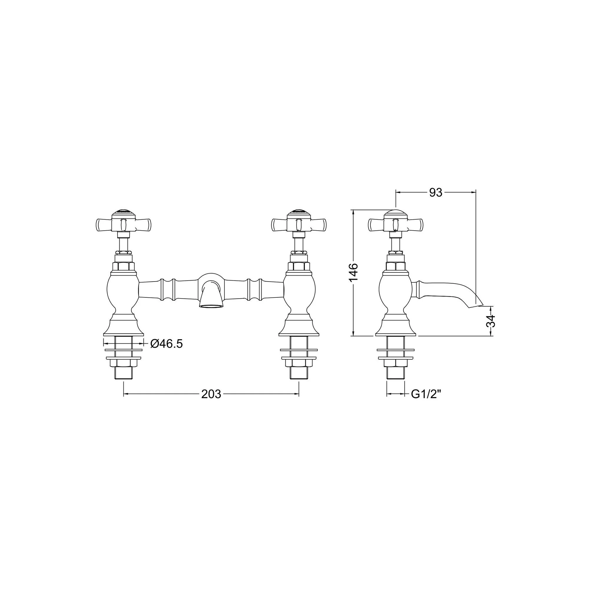 Nuie Beaumont Luxury 2-Hole Basin Mixer Tap Deck Mounted - Image 3