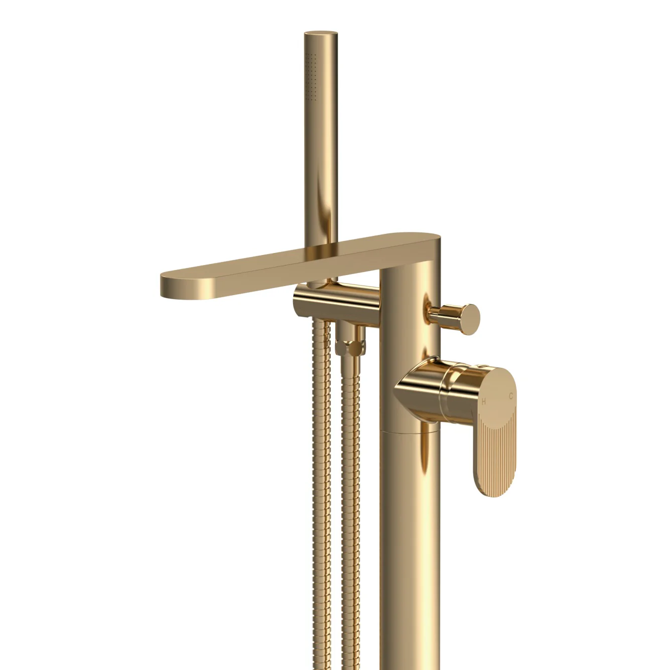 Nuie Binsey Cyprus Freestanding Bath Shower Mixer with Kit - Brushed Brass - Image 3