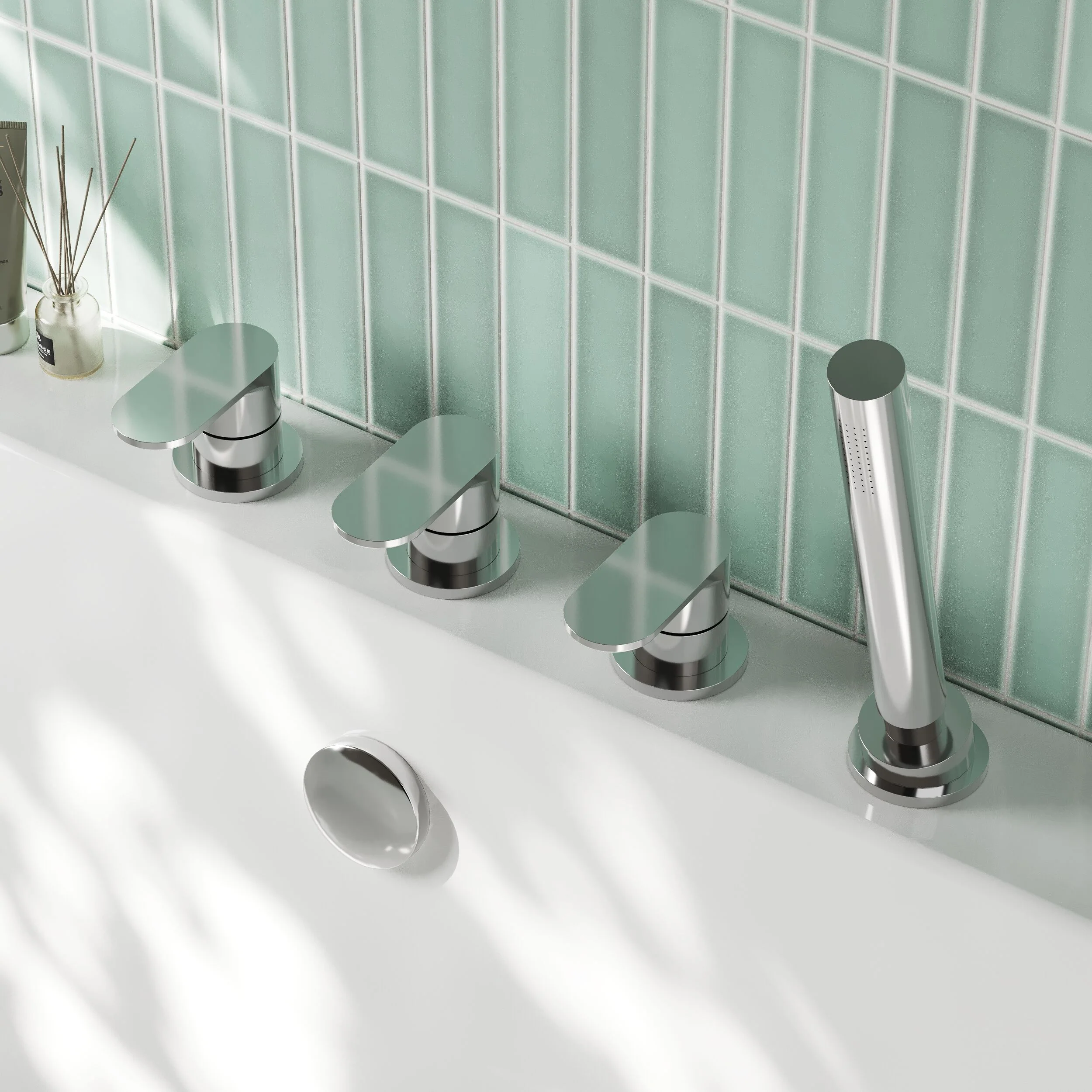 Nuie Binsey Deck Mounted 4 Tap Hole Bath Shower Mixer No Spout - Chrome - Image 3