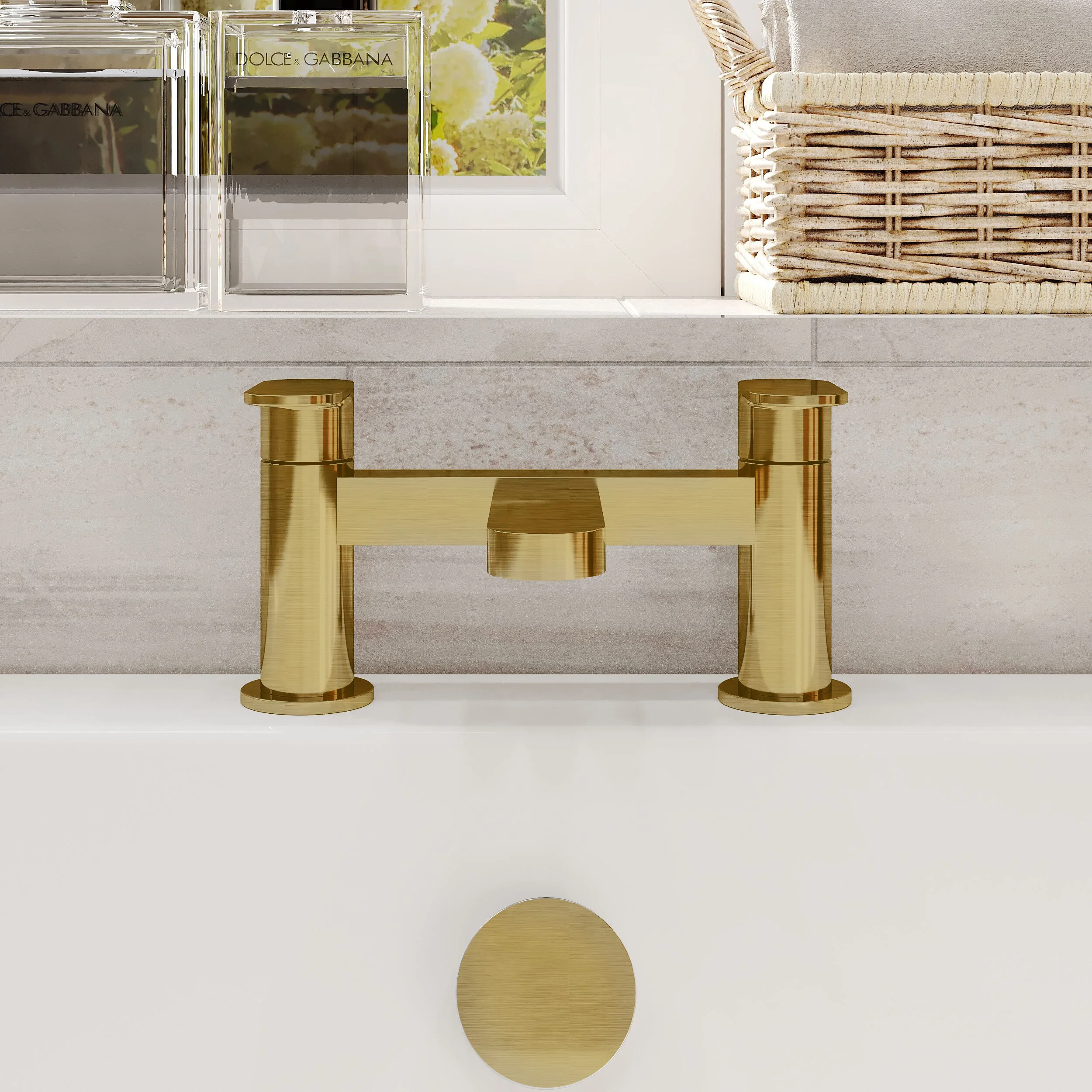 Nuie Binsey Deck Mounted Bath Filler - Brushed Brass